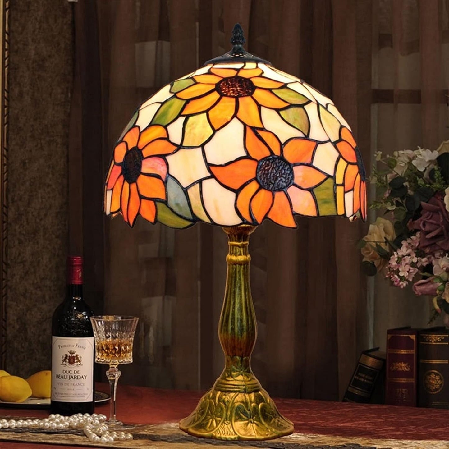 Tiffany Lamp Stained Glass Lamp Sunflower Yellow Bedroom Table Lamp Reading Desk Light for Bedside Living Room Office Dormitory Dining Room Decorate Gift 12x12x18 Include Light Bulb