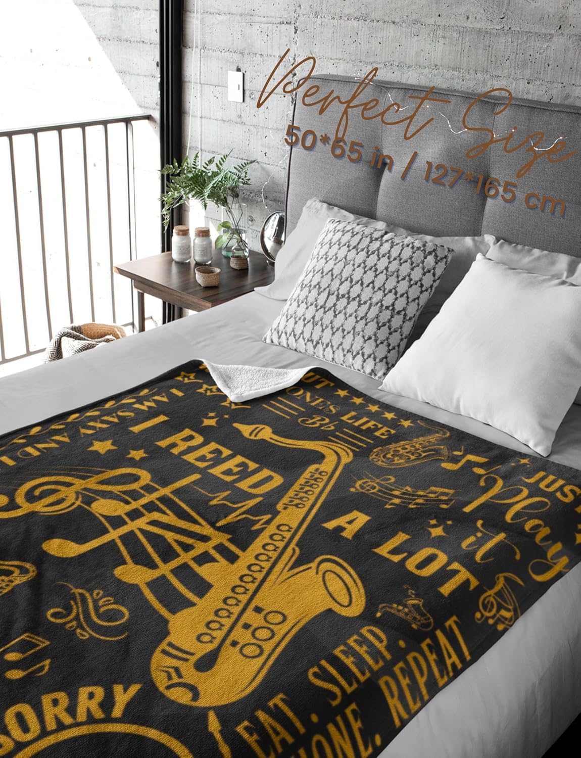 Saxophone Gifts, Bed Flannel Plush Throw Blankets, Jazz Gifts for Jazz Lovers on Birthday, Christmas, 50"x 65"
