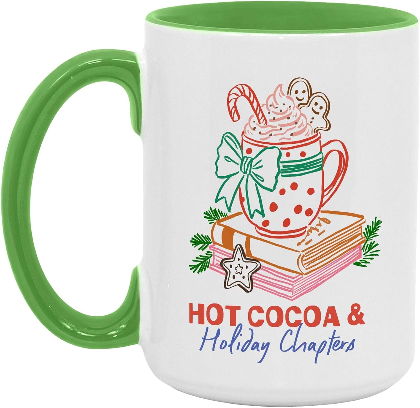 Christmas Hot Cocoa & Holiday Chapters Two-Tone Accent Mugs, 11oz 15oz Drinking Cups, Kitchen Décor, Gifts For Book Lovers