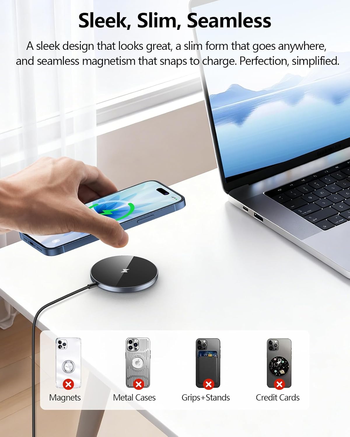 NANAMI Magnetic Wireless Charger Pad with 20W PD Adapter,for MagSafe iPhone 17/16/15/14/13/12 Series & AirPods 3/2/Pro 2,Non-Slip Base & Strong Magnetic Alignment for Desk and Office Use(Black)