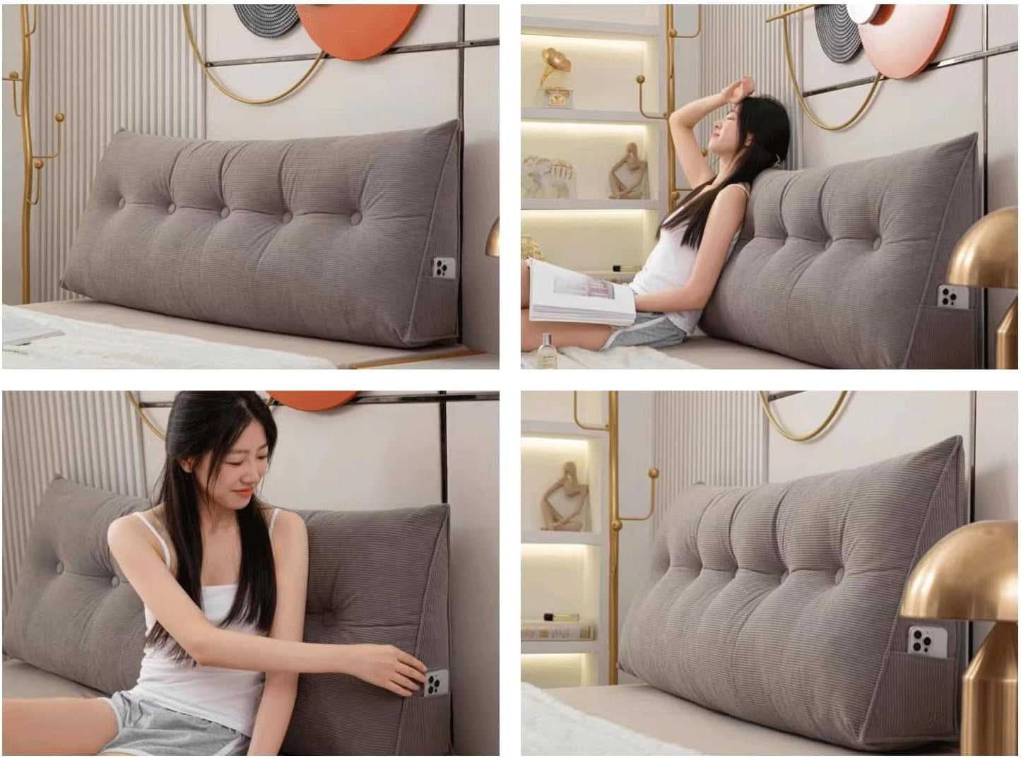 Wedge Headboard Pillows Twin Bed Reading Pillow Large Backrest Pillows For Sitting Up In Bed Rest Triangle Bolster Daybed Pillow Lumbar Support Leg Positioning Pillow(Size:80x50x20cm,Color:grey)