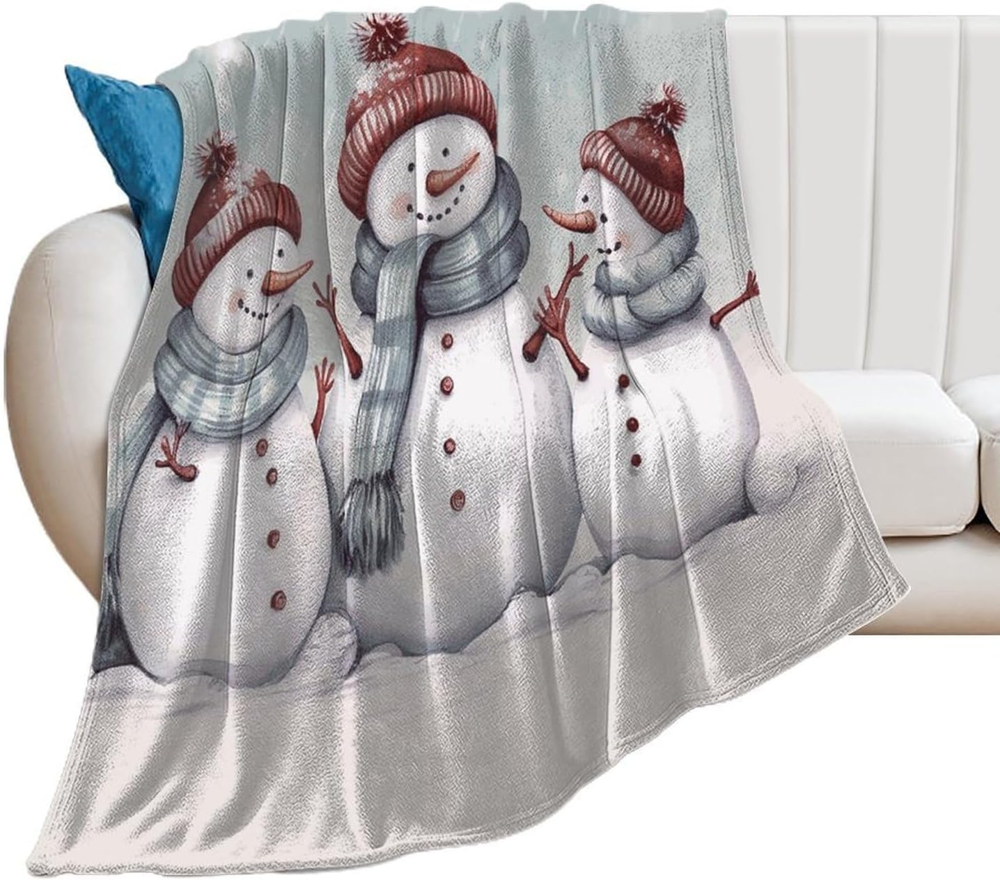 Winter Snowman Blanket Chunky Fluffy Fuzzy Bed Blankets Cozy Soft Warm Winter Blankets Anti-Pilling Flannel Throw Blanket for Couch Living Room Bedroom Multiple Size