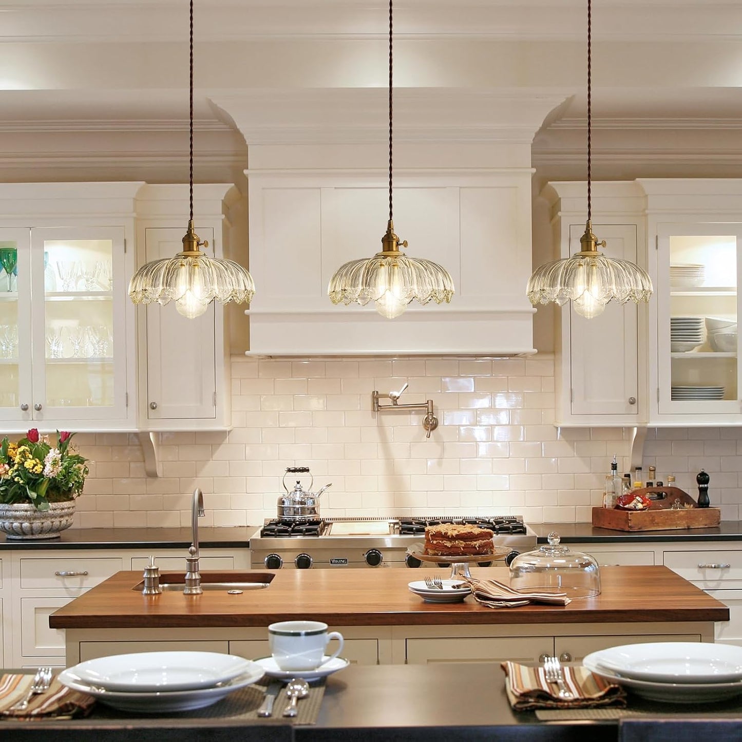 Plug in Pendant Light Hanging Lamp: Kitchen Pendant Lighting Clear Glass Pendant Light, Pendant Lights for Kitchen Island, Bedroom, Dining Room, Living Room, E26 No Bulb