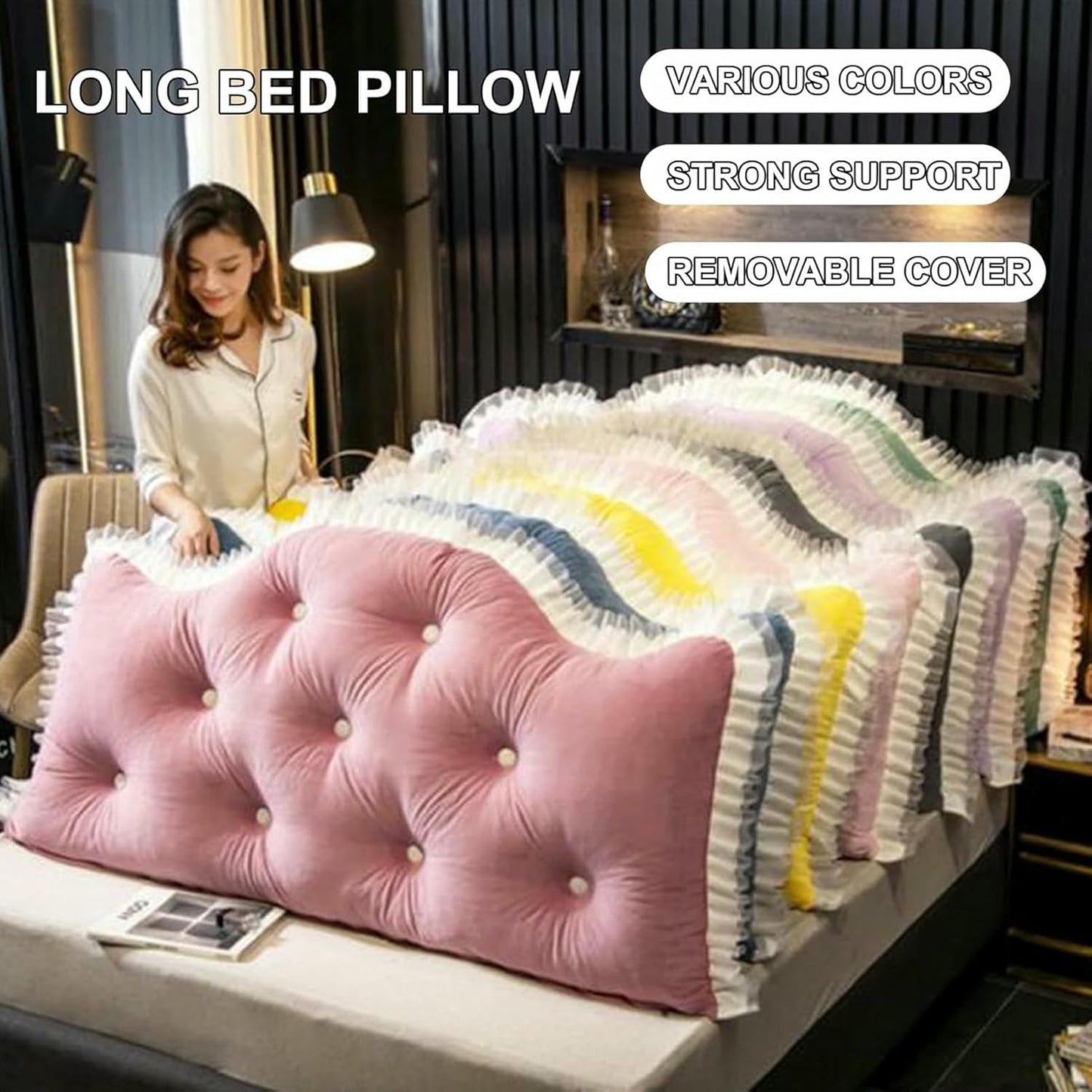 Headboard Pillow Full Bed Support Cushion,Large Reading Pillow Adult Bolster Wedge Backrest Pillow Positioning Support Pillow for Sofa Bed Lumbar Pad,Yellow,Cal King/71inches