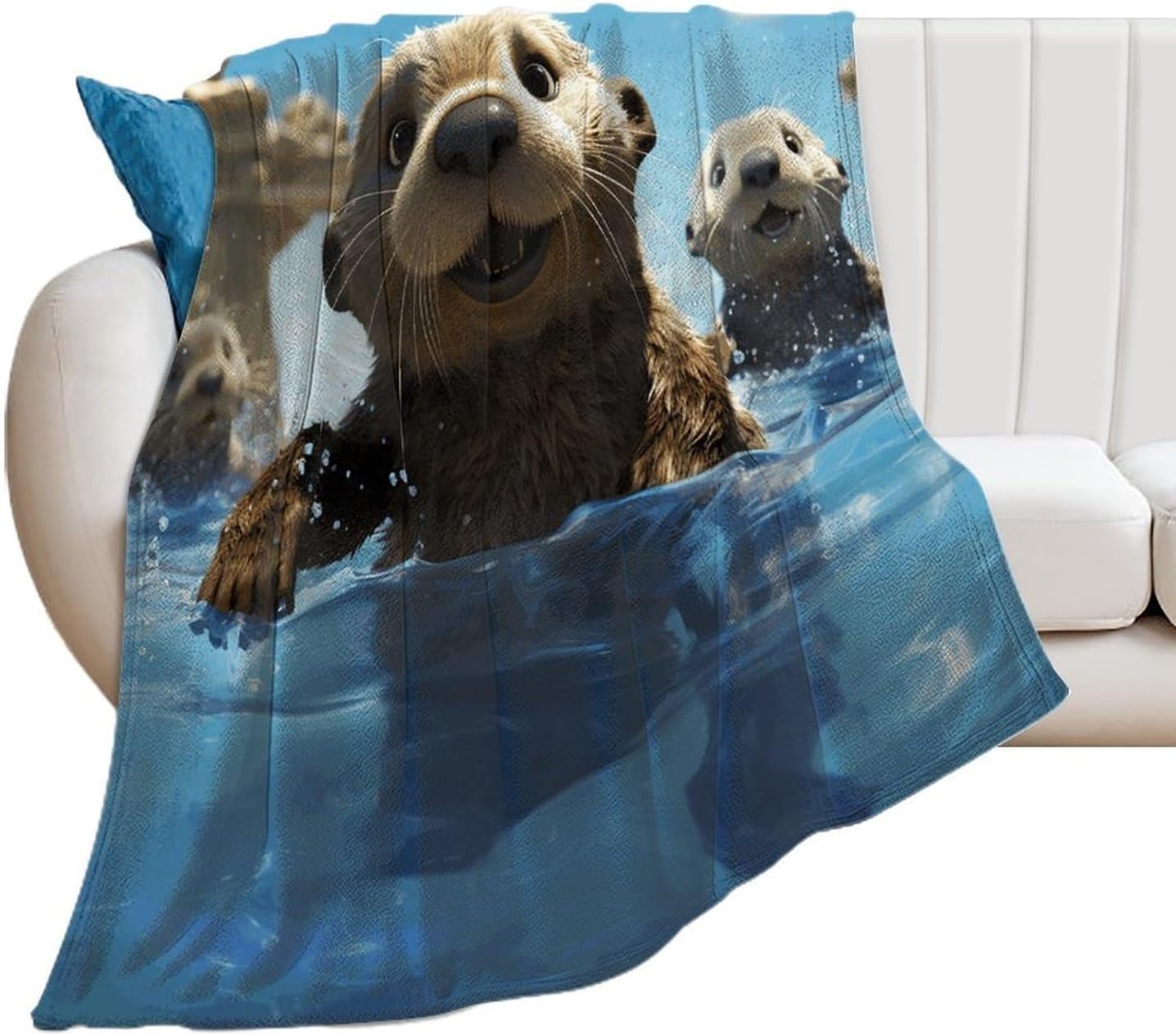 Lovely Sea Otter Print Throw Blanket for Couch Super Soft Warm Lightweight Throw Blankets Cozy Flannel Bed Blanket Cute Decorative Blankets for All Seasons Home Decor Gift 60"*80"（150 * 200cm）