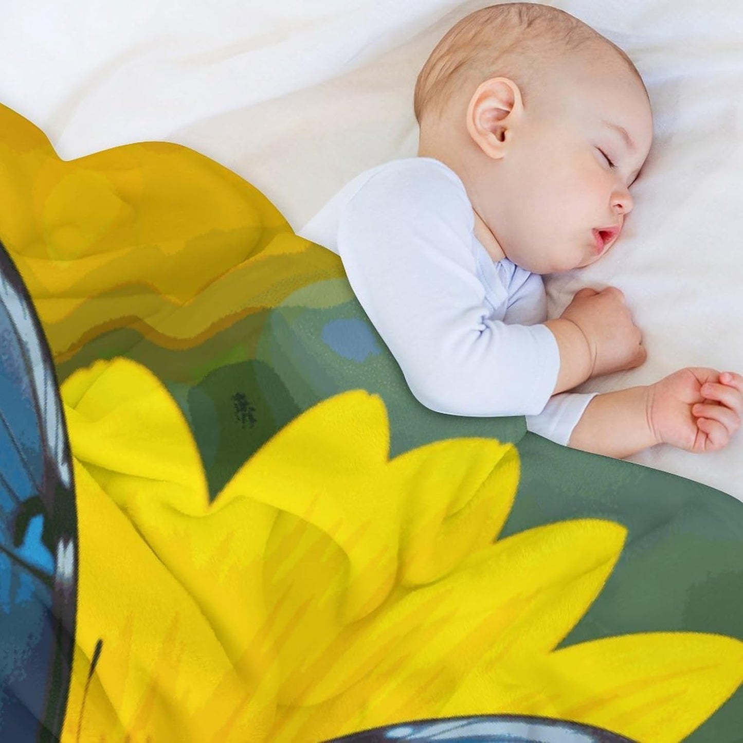 Sunflower Blue Butterfly Blanket Super Soft Lightweight Throw Blanket Cute Cozy Warm Bed Blanket Decorative Fuzzy Blanket All-Season Home Decor Gift for Sofa Couch Living Room 40"*50" （100 * 130cm）