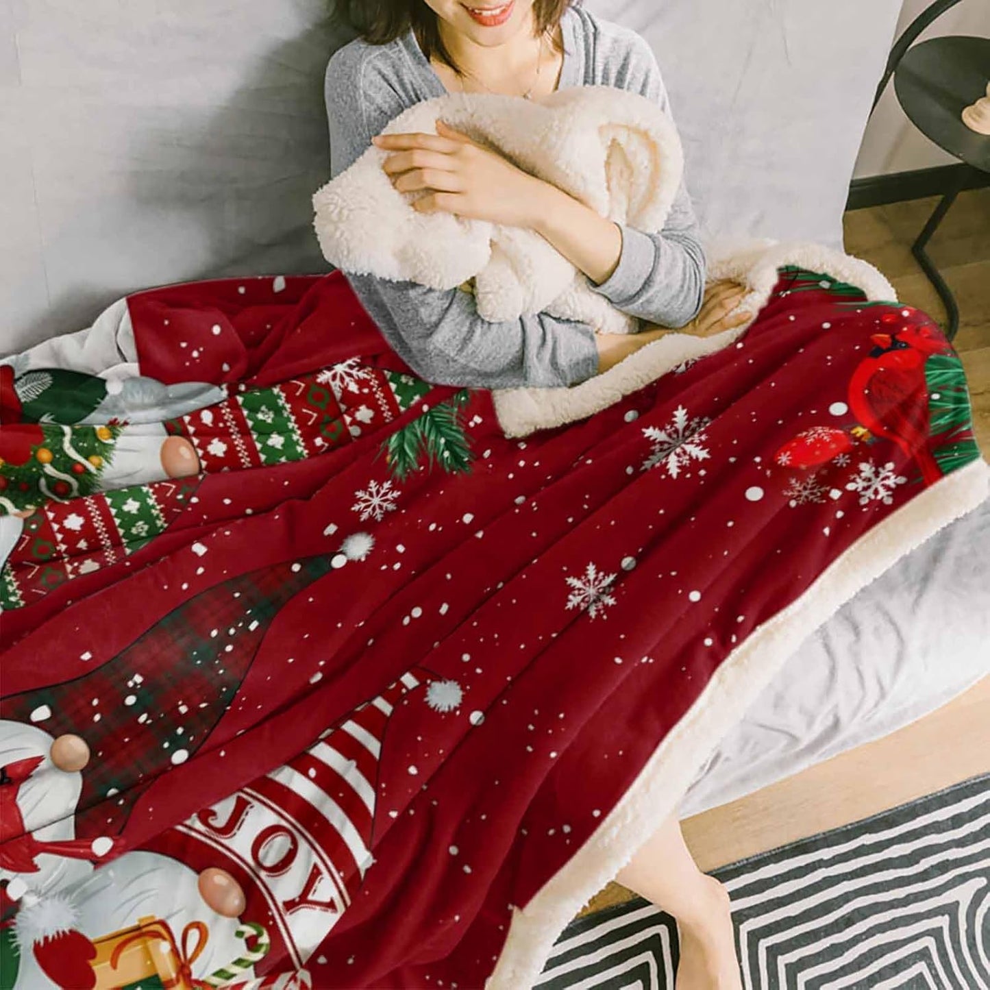 Chic D Sherpa Bed Throw Blanket Fleece Red Christmas Gnome Cardinals Snowflake, Ultra Soft Couch Throws Blanket, Merry Xmas Fuzzy Cozy Plush Warm Microfiber Blankets (Twin, 40x50inch)