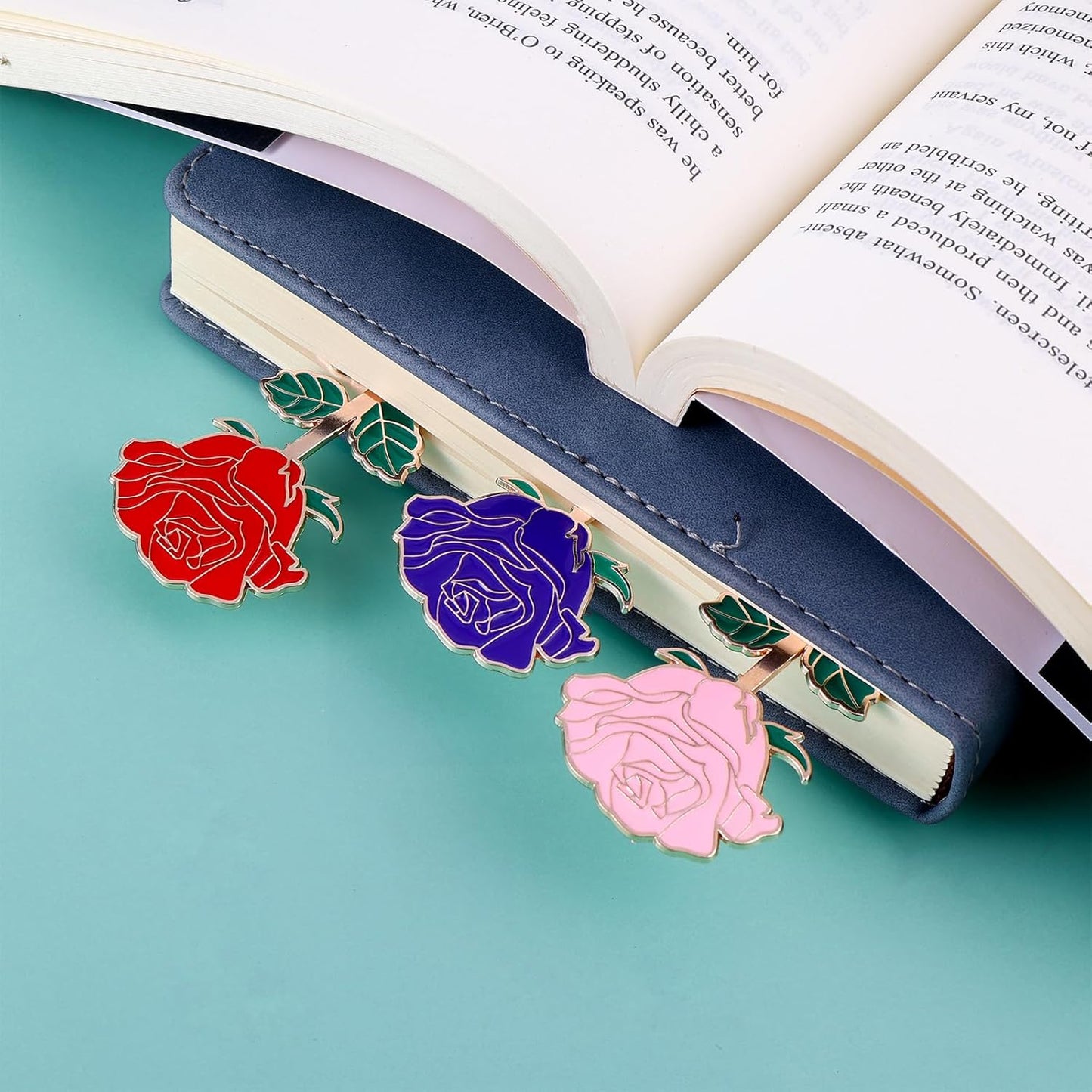 Bewudy Red Rose Bookmark Gift, Metal Book Page Holder for Reading Lovers, Teacher Appreciation Gifts Valentine Mother's Day Christmas Birthday Gift for Women Book Lovers (Pink Rose)