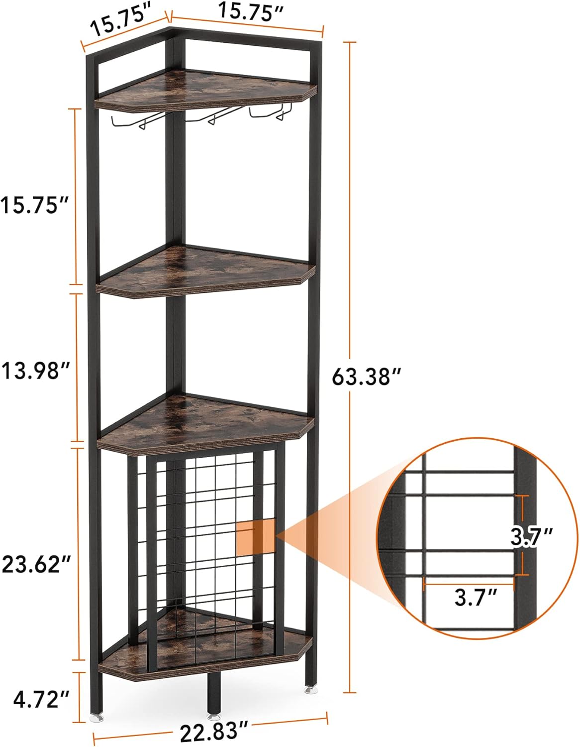 LITTLE TREE Corner Wine Rack Freestanding Floor Corner Bar Shelf with Glass Holder for Small Space, Brown