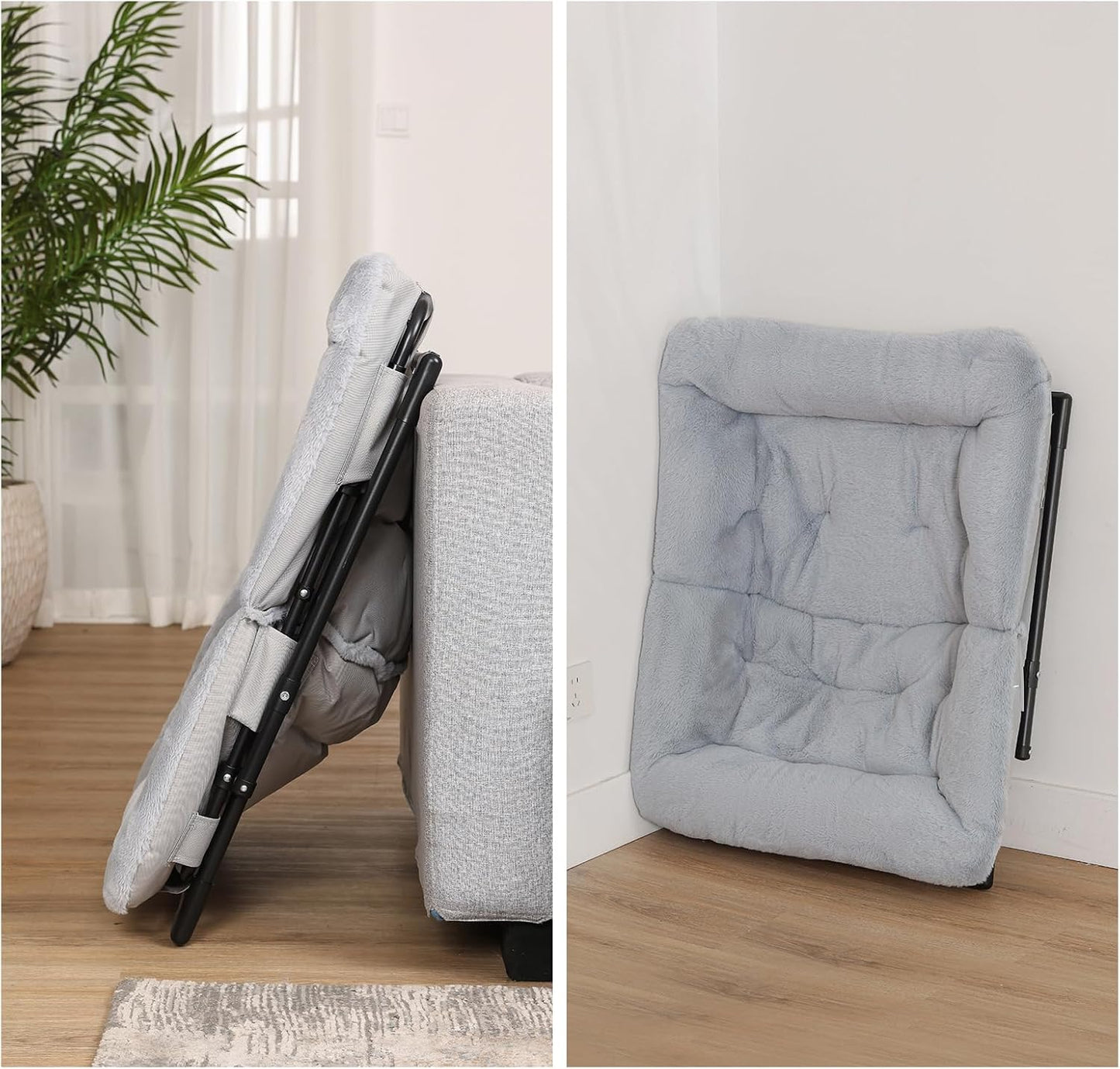 Comfy Saucer Chair for Adults, Soft Faux Fur Bedroom Chair with Ottoman, Accent Dorm Chairs, Living Room Reading Chairs and Footstool, Folding Seat for Teens, X-Large, Grey