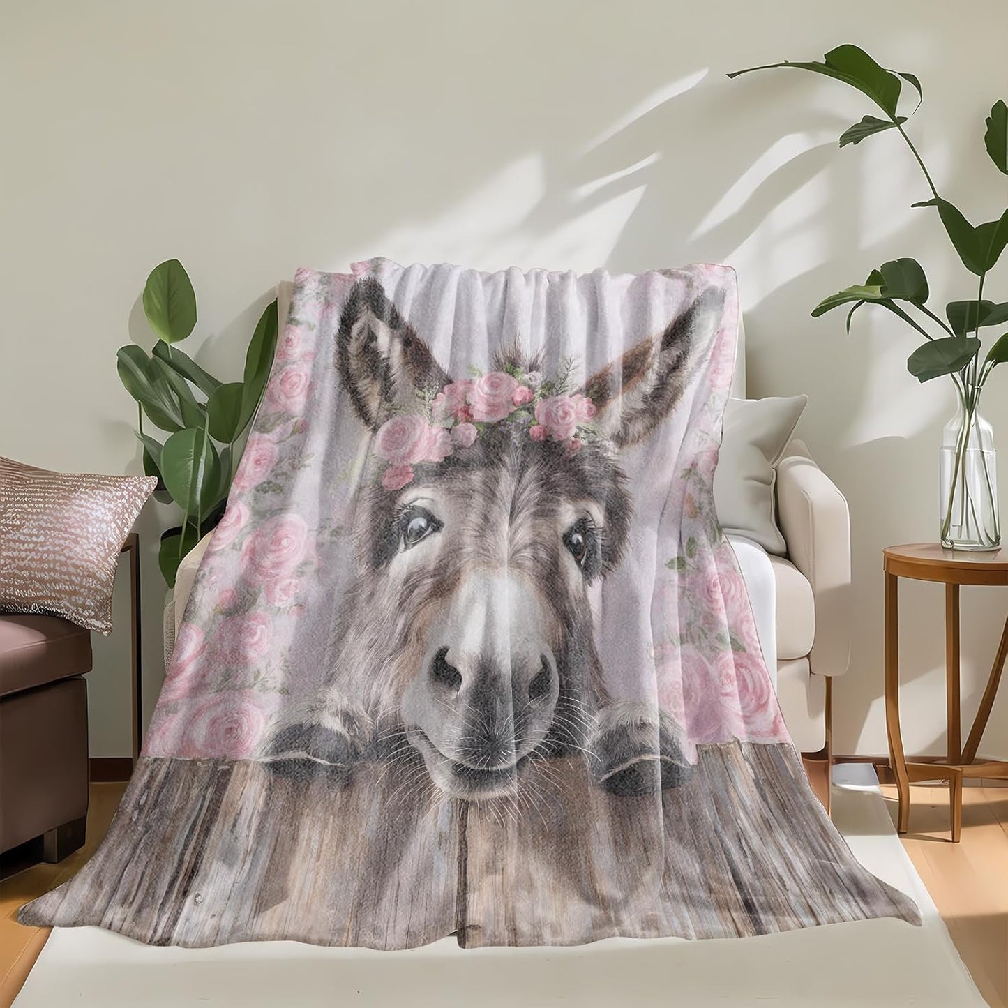 Charming Donkey Blanket Soft Lightweight Flannel Throw Blanket for Living Room Bedding Travel Home Decor Cozy 50x60 Inch Blankets Gifts for Adults Kids Women Men