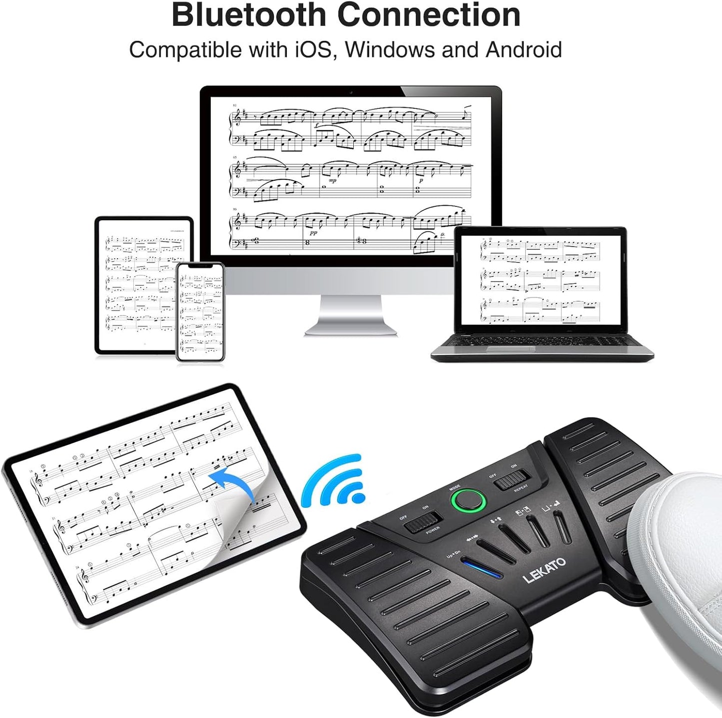 LEKATO Wireless Bluetooth Page Turner Pedal Music Page Turner Pedal for Ipad,Tablets Android IOS Phones Rechargeable Wireless Foot Pedal Silent Page Turner Ipad Page Turner for Hands-Free