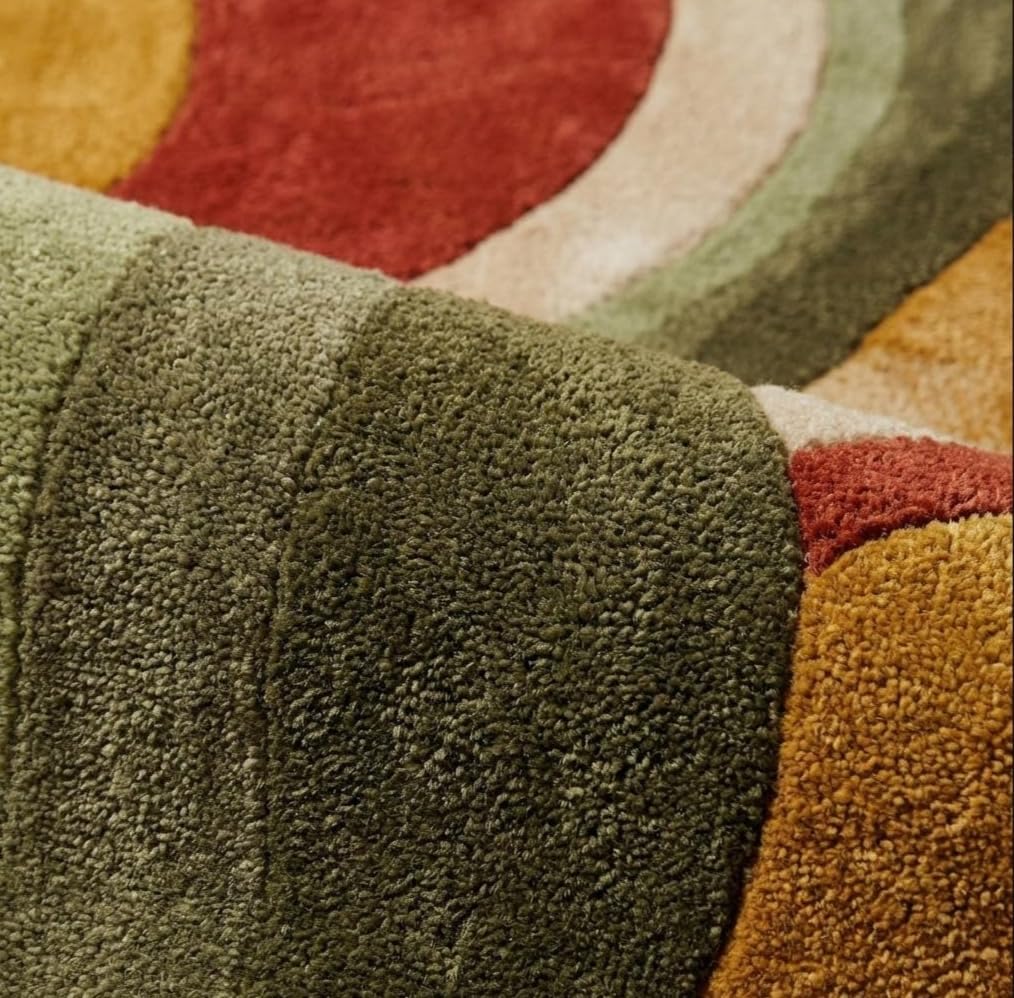 Retro Wave Area Rug, Multicolor Abstract Curved Stripes, Mustard Yellow Rust Orange Olive Green Cream, Modern Bohemian Style (12 * 18 feet)