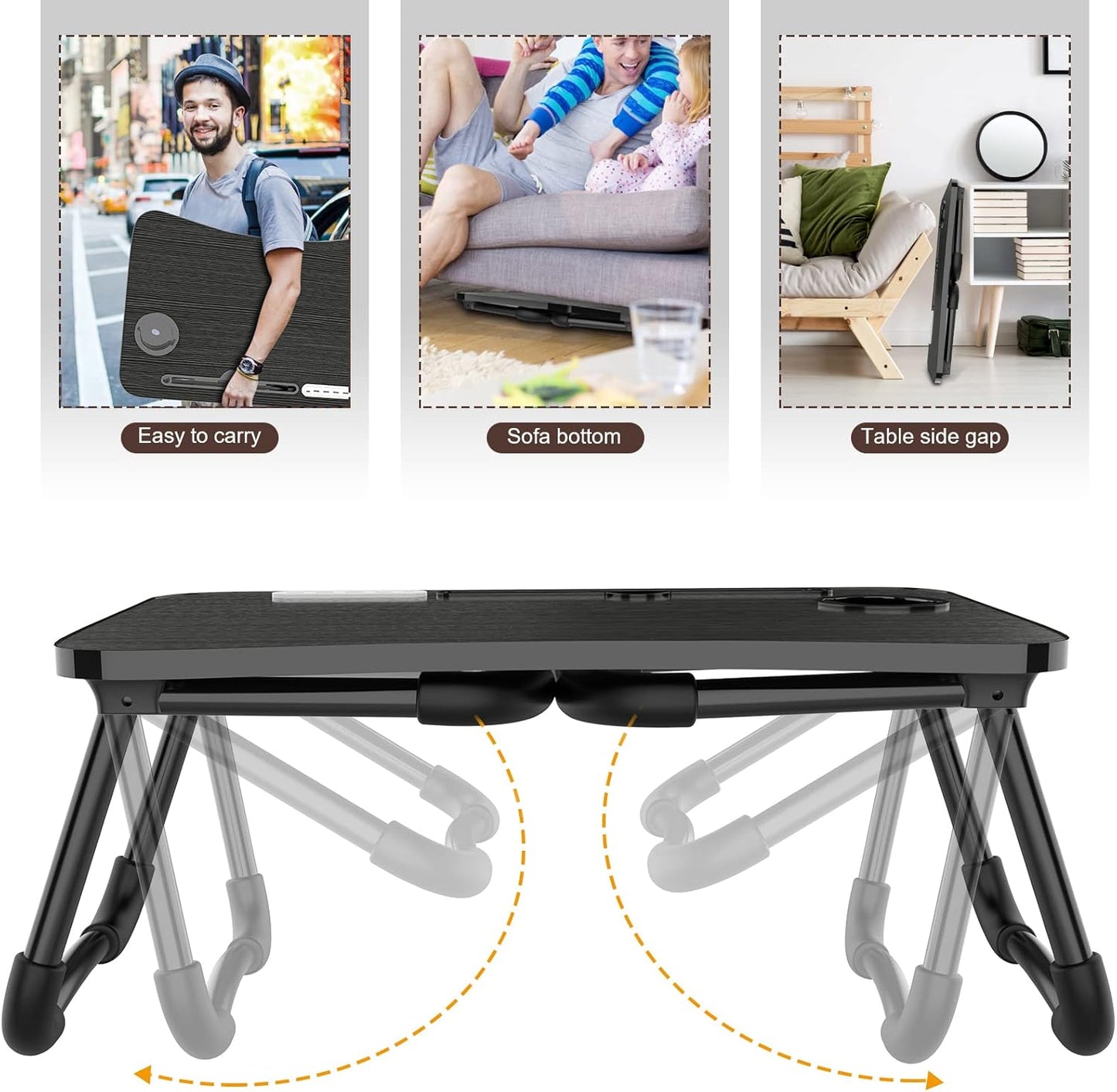 Zapuno Laptop Lap Desk, Foldable Laptop Table Tray with 4 USB Ports Storage Drawer and Cup Holder, Lap Bed Desk Notebook Stand Laptray Portable Standing Table for Bed Couch Floor