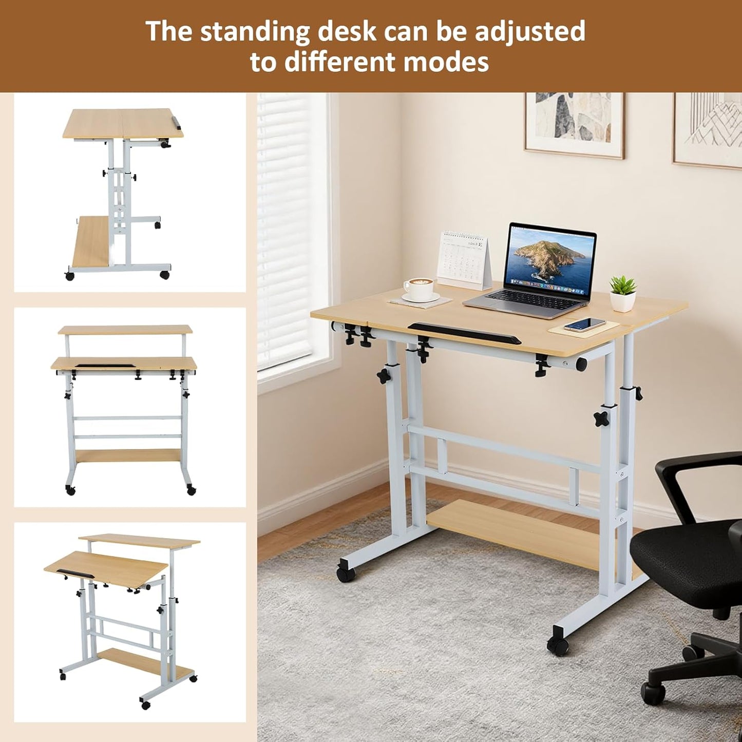 FAHKNS Small Standing Desk, Adjustable Height Portable Standing Desk with Wheels, Mobile Stand Up Desk for Home Reading Desk and Office Work