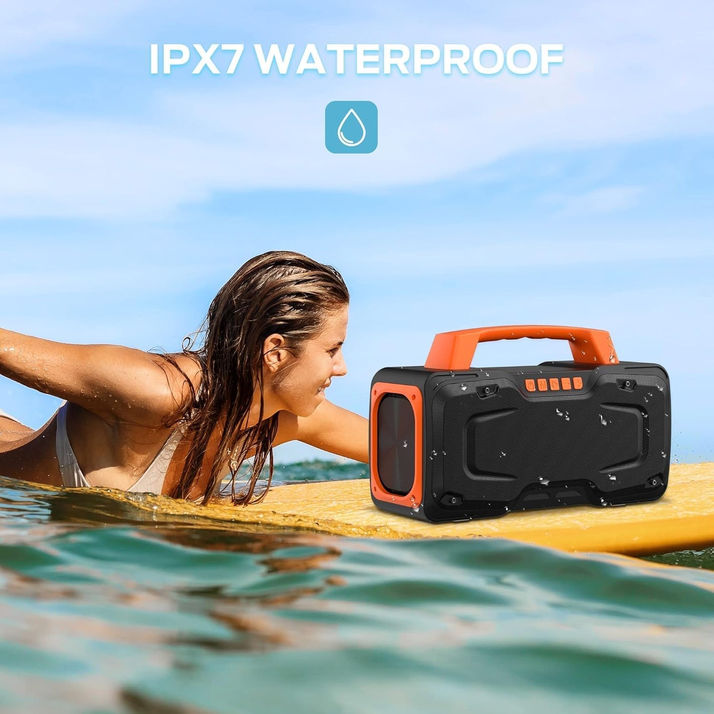 BUGANI Bluetooth Speaker, 80W Powerful Portable Wireless Speaker IPX7 Waterproof, Outdoor Loud Speakers with Handle 24H Playtime, Support Microphone AUX USB Suitable for Party, Pool, Singing
