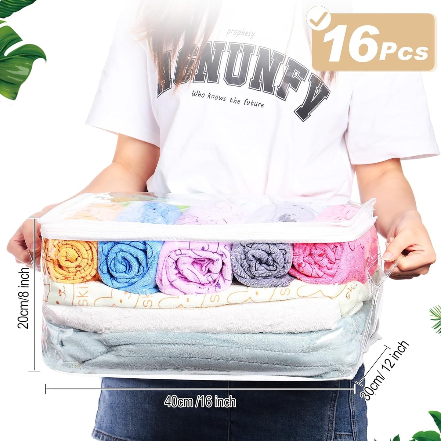 Windyun 16 Pcs Clear Vinyl Zippered Storage Bags with Handle Plastic Blankets Storage Bags for Sweater Clothes Bed Sheet Organizer for Closet Linen Bed Sheet Bedding Toys Clothing