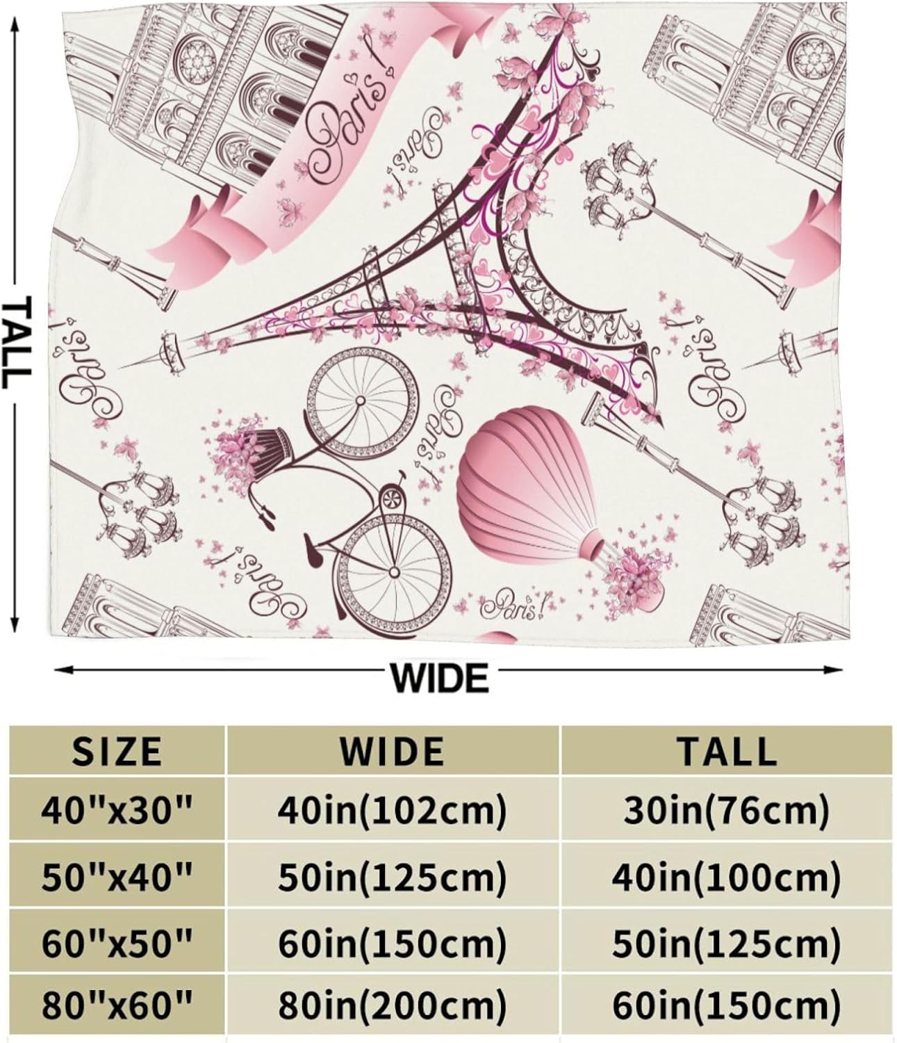 Paris Romance Throw Blankets All Season Ultra Soft Warm Eiffel Tower Fleece Blanket for Home Bed Sofa Couch Chair Outdoor Travel Camping 40x30 Inch