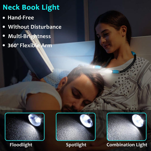 LUXJET Neck Reading Light & Book Light for Reading in Bed - Hands Free, 6 Brightness Levels, 360° Flexible Arms, 80-Hour Rechargeable - Reading, Knitting, Camping, Repairing - Gifts for Book Lovers