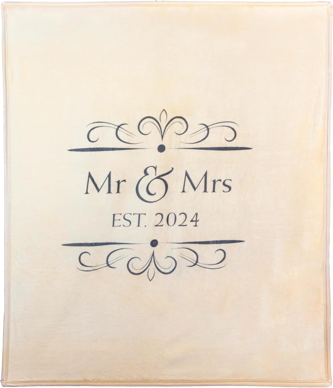 Soft Sentiments Outrageously Soft Reversible Velvet Ultra Plush Throw - 50 x 60 Inch - Mr & Mrs (Tan)