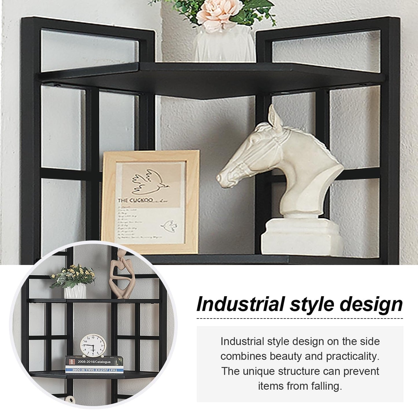 HOMISSUE Corner Shelf, 6 Tier Tall Narrow Bookshelf 76.9", Industrial Corner Bookcase with Storage for Home Office Living Room and Bedroom, Black