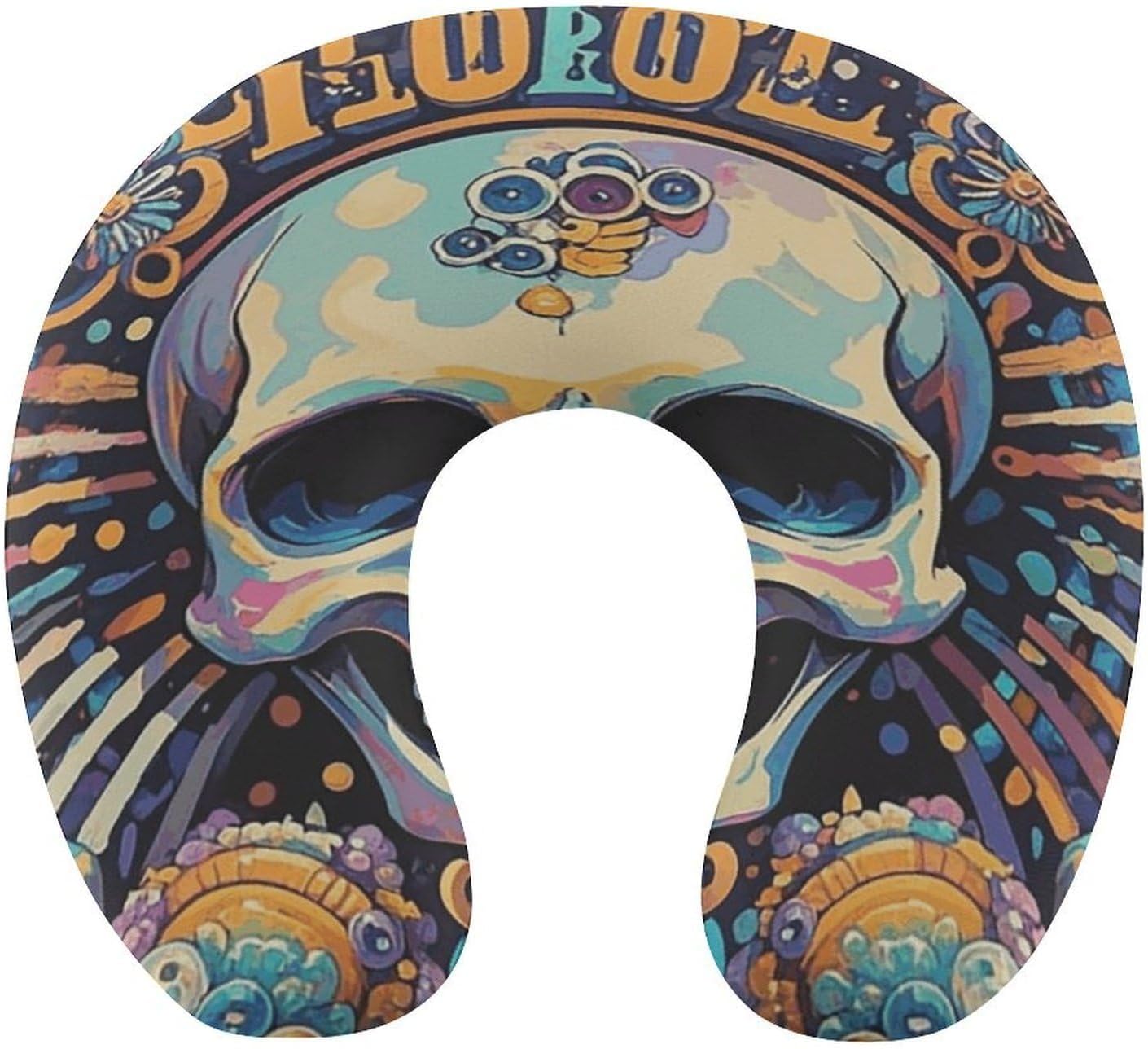 Cool Skull Graphics Neck Pillow Memory Foam U Shaped Pillows Portable Pillows for Shoulder Travel Head Support Pillow with Concealed Zipper for Airplane Car Home Office