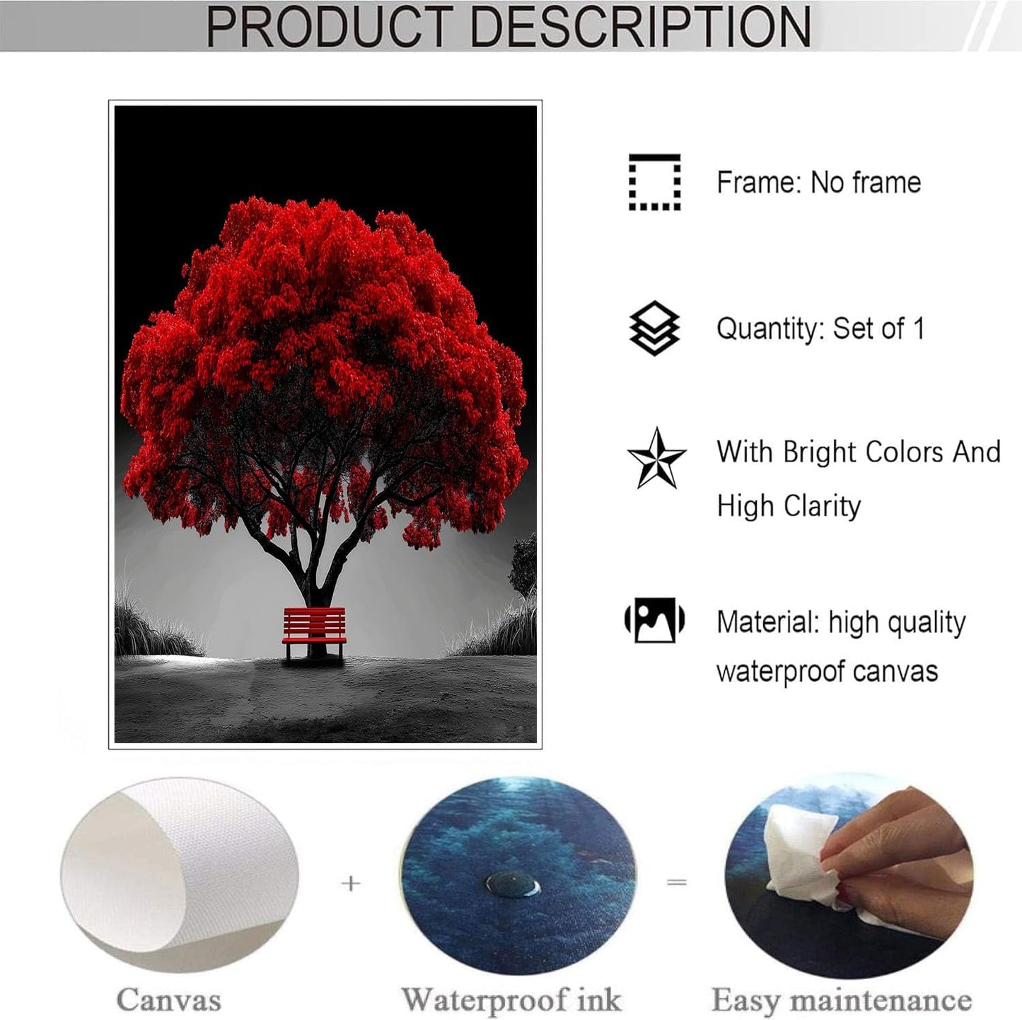 GDJSMIN Realistic Tree Scenery Wall Art, Red Leaves Poster For Reading Room Living Room Decor 12X 16 Inch Unframed