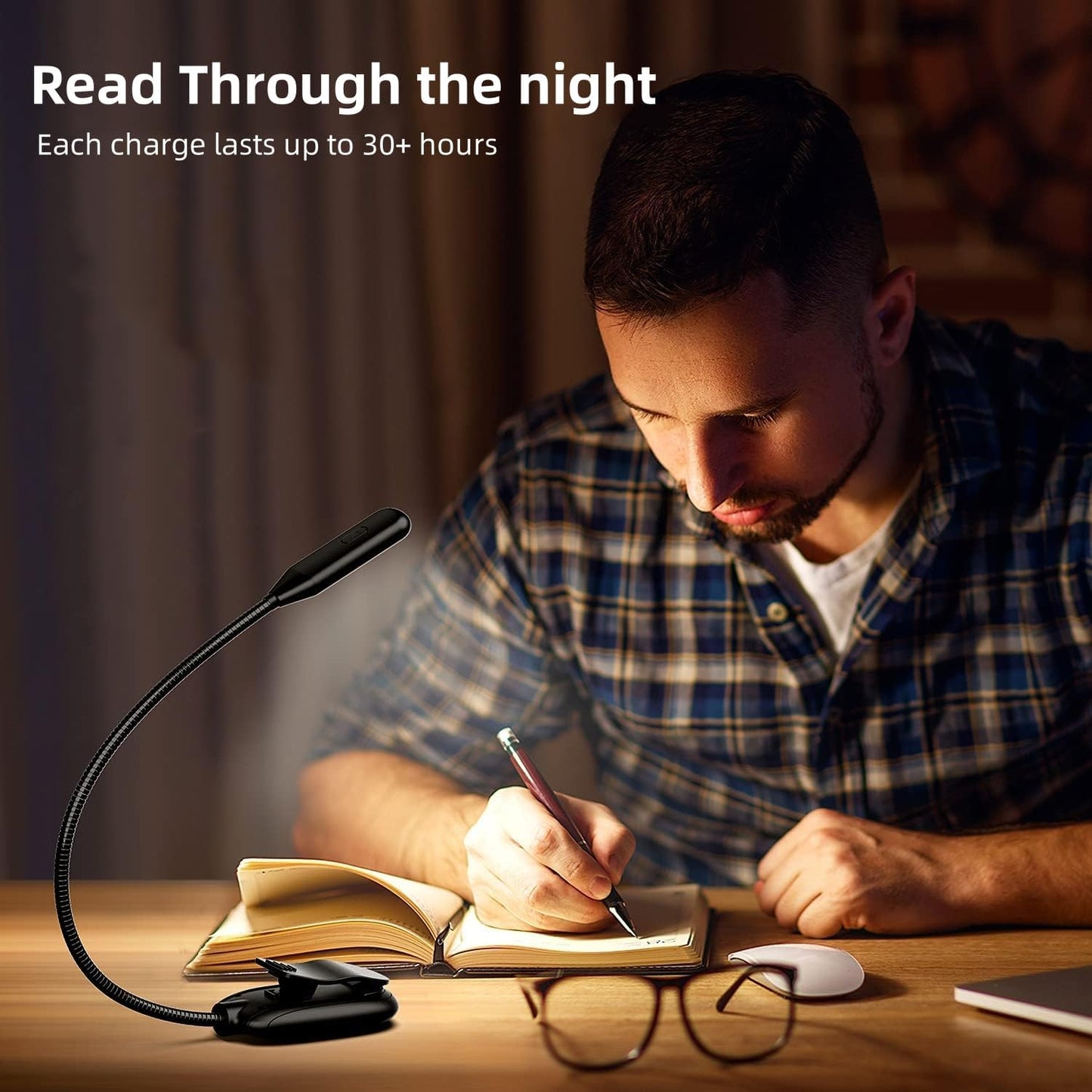 Mini Book Light, Rechargeable Up to 60 Hours, 9-Level Brightness, Easy Clip On Lamp for Night Reading in Bed, Eye Protection Table Light for Bookworms, Kids