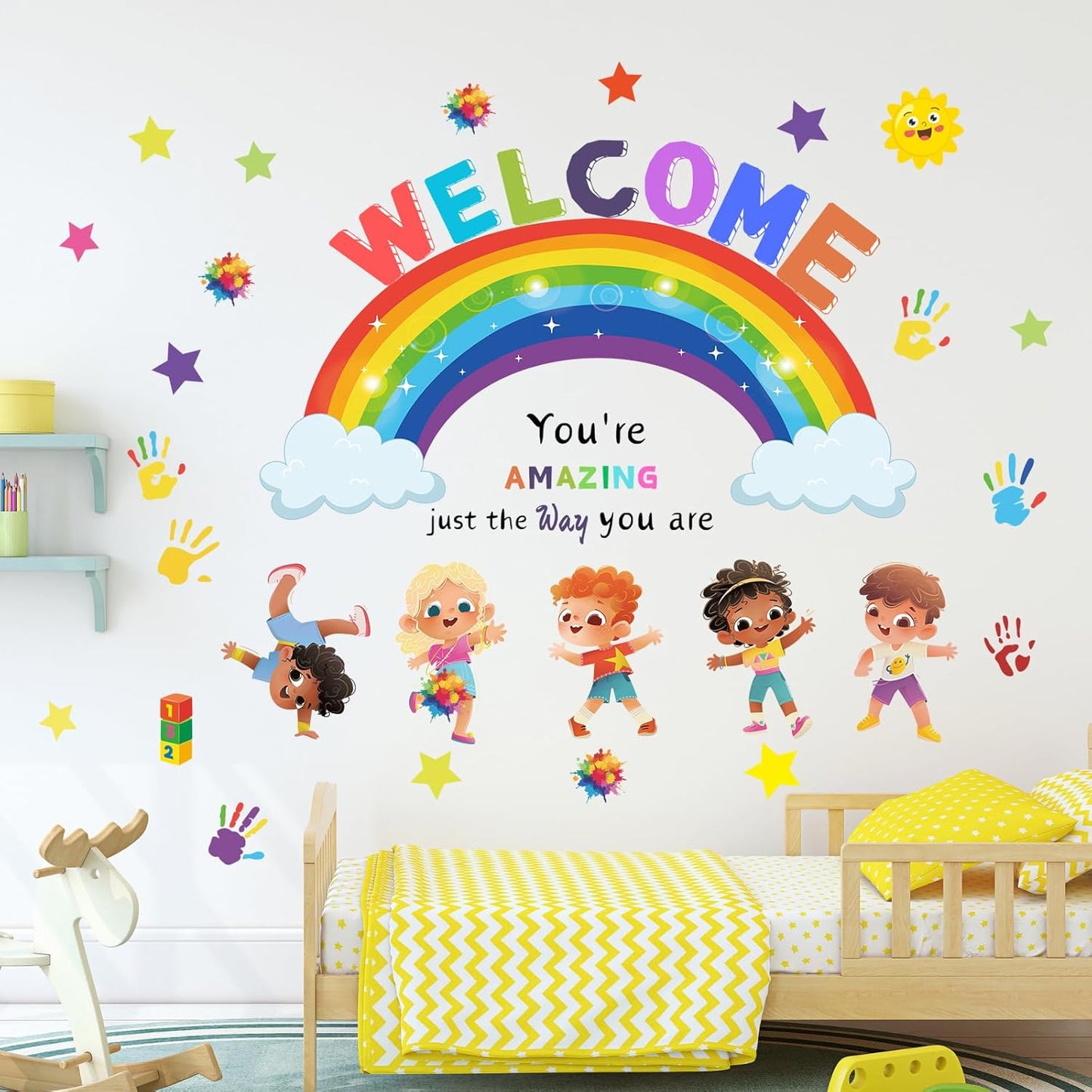 You are Amazing Inspirational Quotes Classroom Wall Stickers - Reading Corner Rainbow Wall Decals Peel and Stick Wall Art Stickers for Reading Room Classroom Nursery Kids Room Decor
