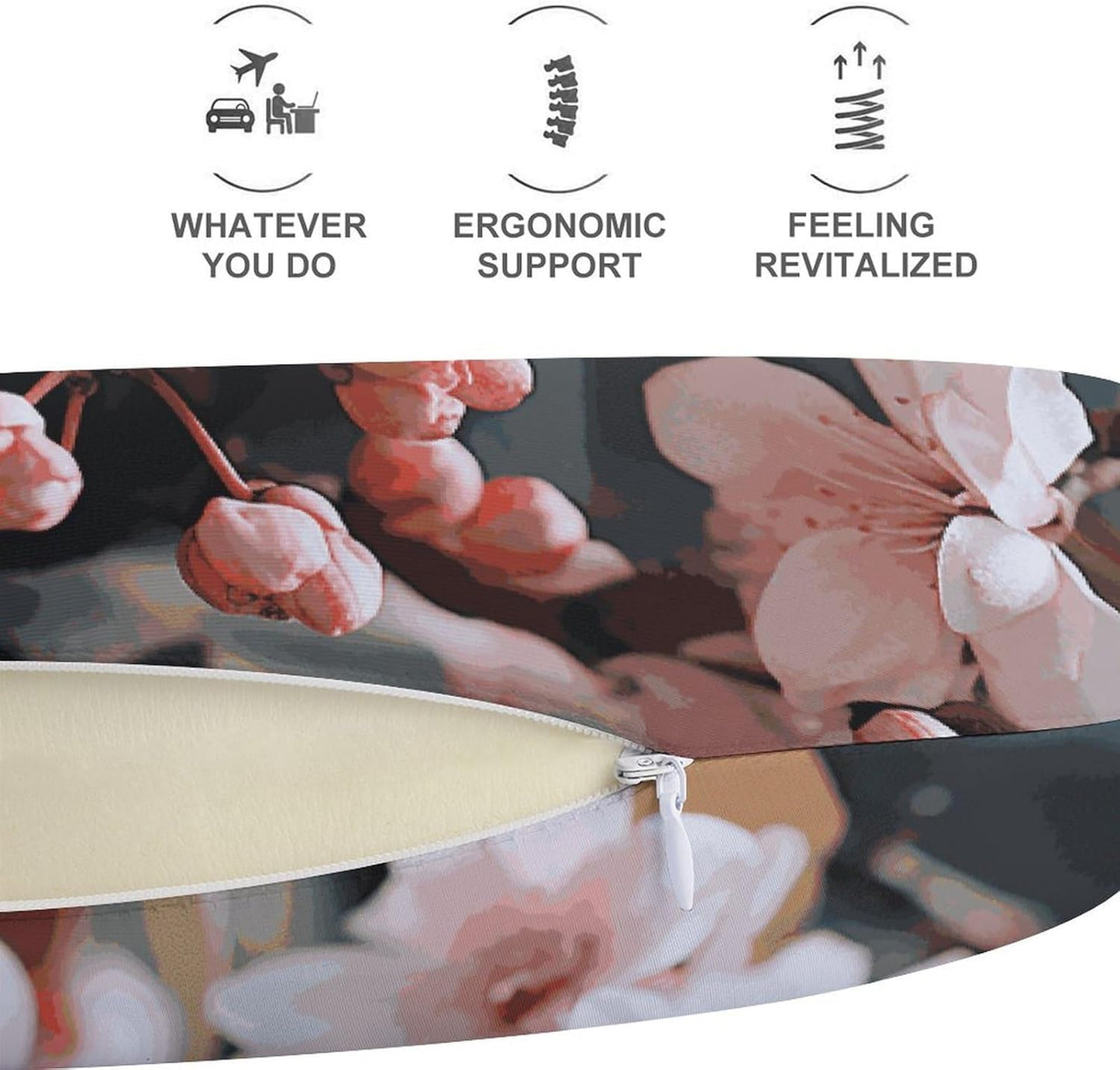 Pink White Flowers Neck Pillow Memory Foam U Shaped Pillows Portable Pillows for Shoulder Travel Head Support Pillow with Concealed Zipper for Airplane Car Home Office