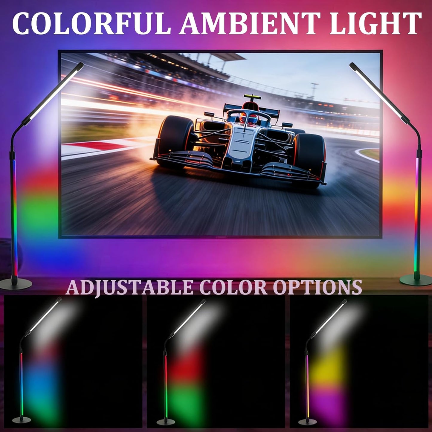 Floor Lamp, 2-in-1 LED Read Task & Atmosphere Light with App Control, 360° Flexible Gooseneck, Music Sync, Dimmable Ambient Lighting for Desk, Bedroom, Gaming Room, USB Powered