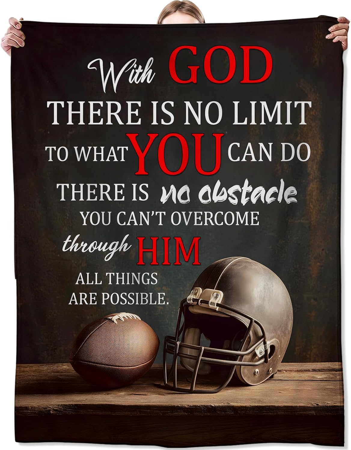 Football Blanket,Sport Gifts for Athletes Fans,Soft Lightweight Flannel Throw Blankets,Helmet Ball and Inspirational Quote Throws Home Decor,for Couch Living Room Office,60x50inch