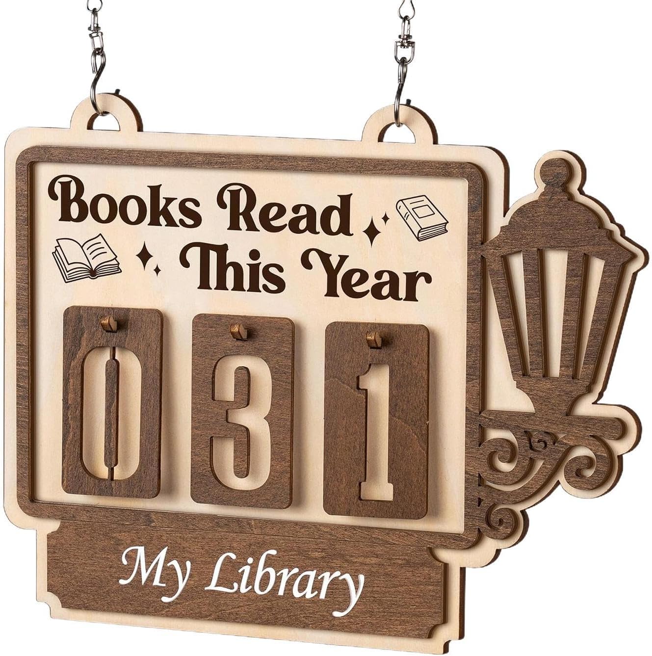Books Read Counter, Wooden Goal Pendant Tracker, Compact Reading Counter for Students, Solid Wood Educational Book Tracker with Engraved Numbers, Book Goal Display with Hanging String, Books Read
