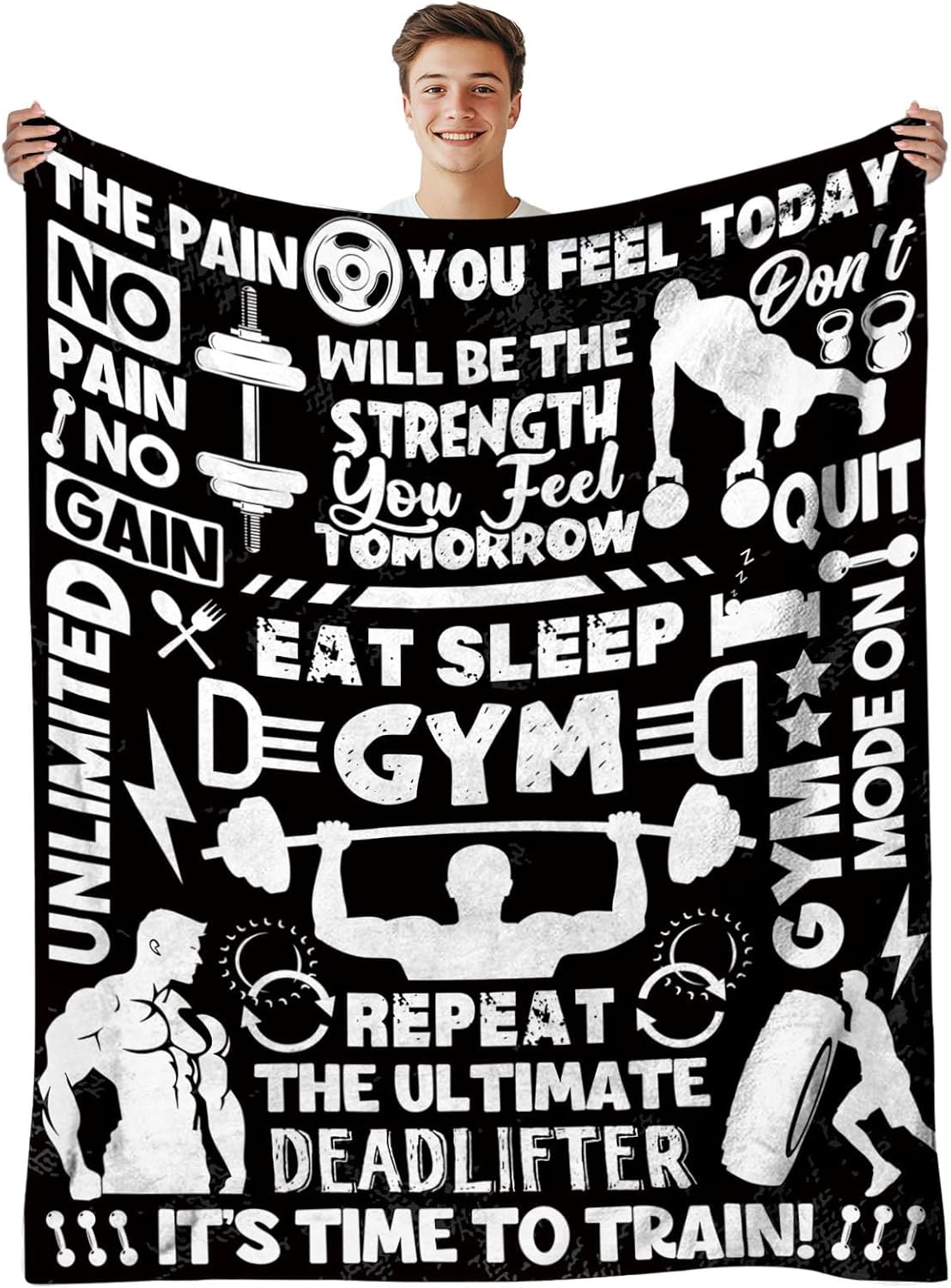 Gym Gifts Flannel Blanket, Cozy Gifts for Gym Lovers, Soft Workout Fitness Gifts Throws for Men, Warm Throw Blanket for Couch, Bed, or Office, Gifts for Christmas Thanksgiving 50x60
