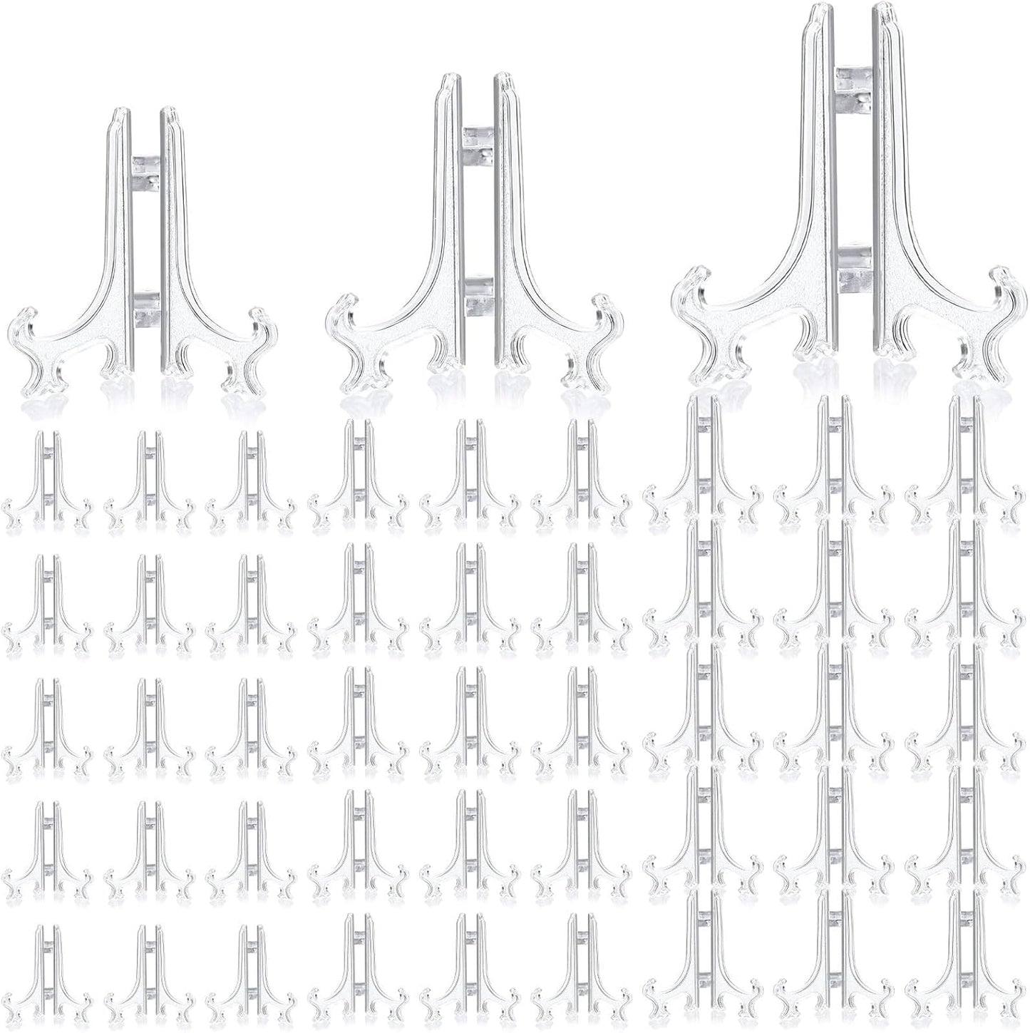 Patelai 48 Pieces Mini Easel Stands Plastic Plate Stand Holder Display Picture Easel for Display Picture Frame Collectibles Desktop Weddings Party Home Decoration(3,4,5 Inch,Clear)