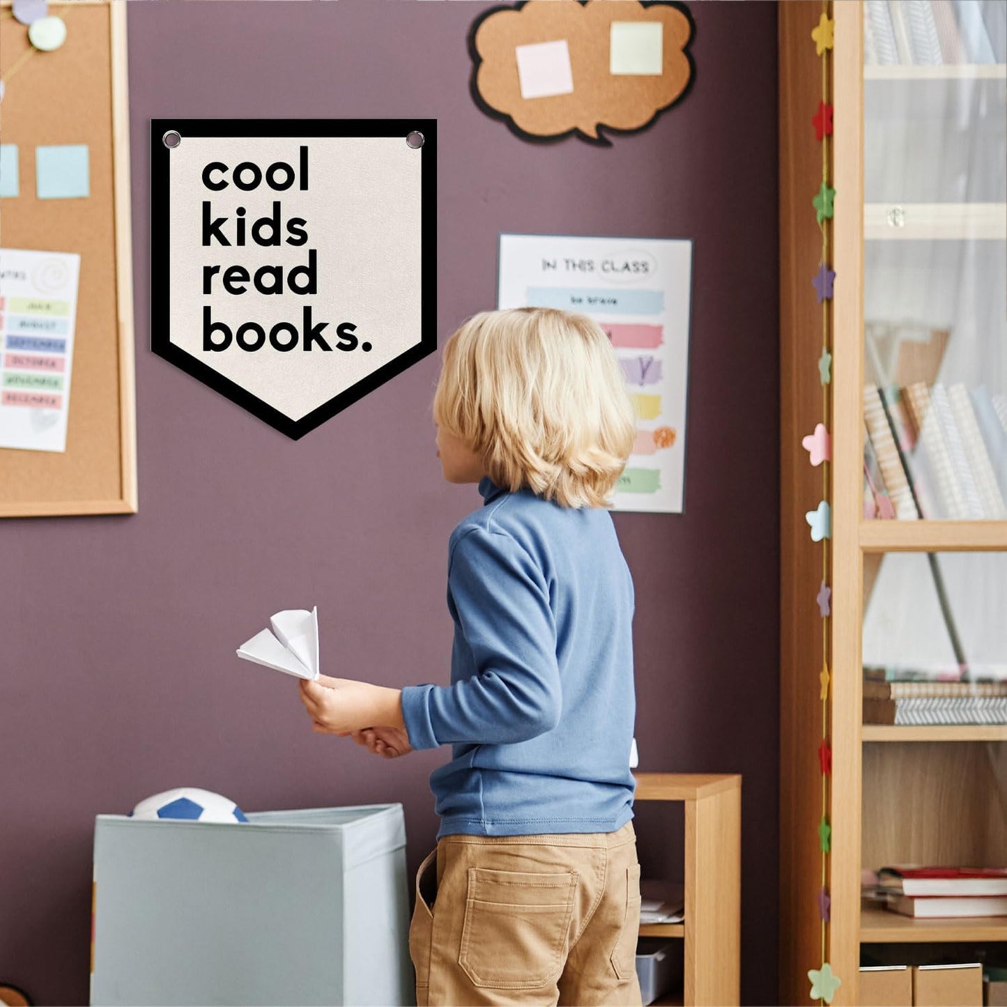 Cool Kids Read Books Nursery Reading Nook Decor Felt Pennant Banner Flag Wall Decor, Vintage Kids Toddler Room Reading Sign Wall Art Hanging, Classroom Decorations, 12x14 Inch
