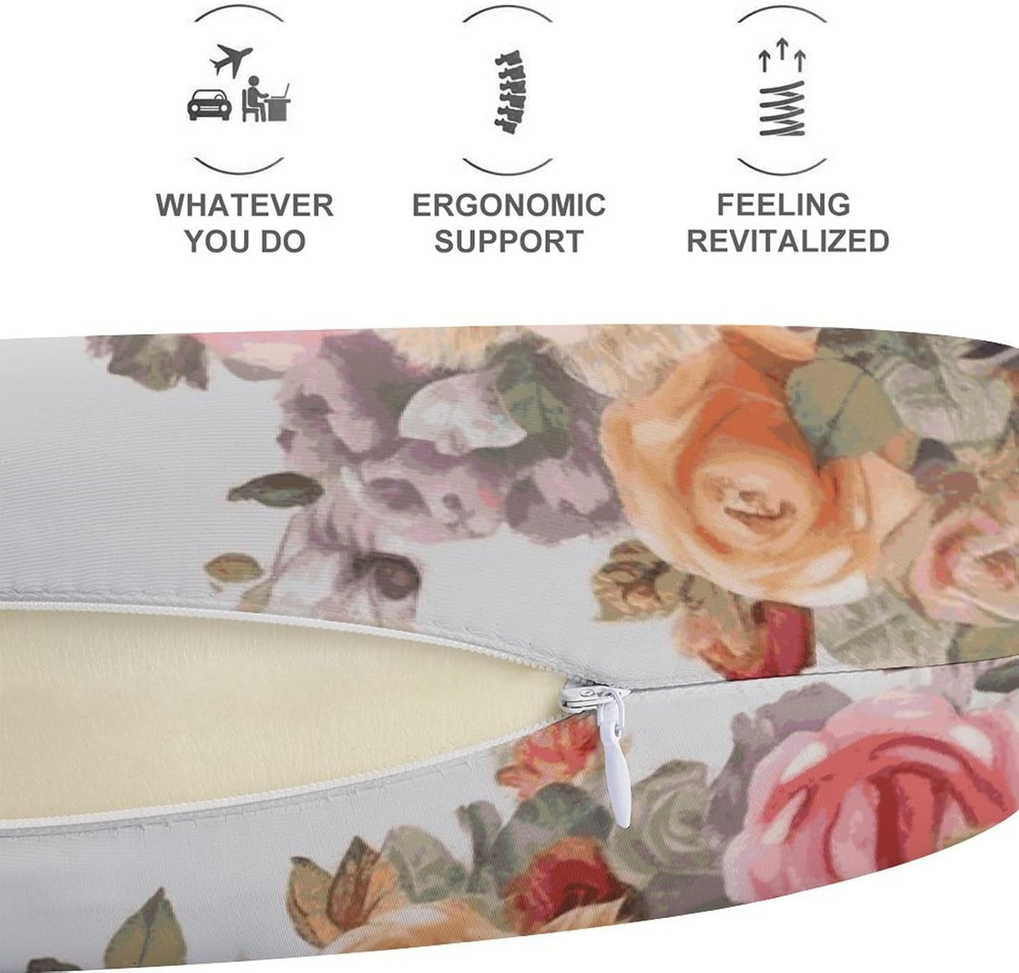 Yorkie Floral Neck Pillow Memory Foam U Shaped Pillows Portable Pillows for Shoulder Travel Head Support Pillow with Concealed Zipper for Airplane Car Home Office