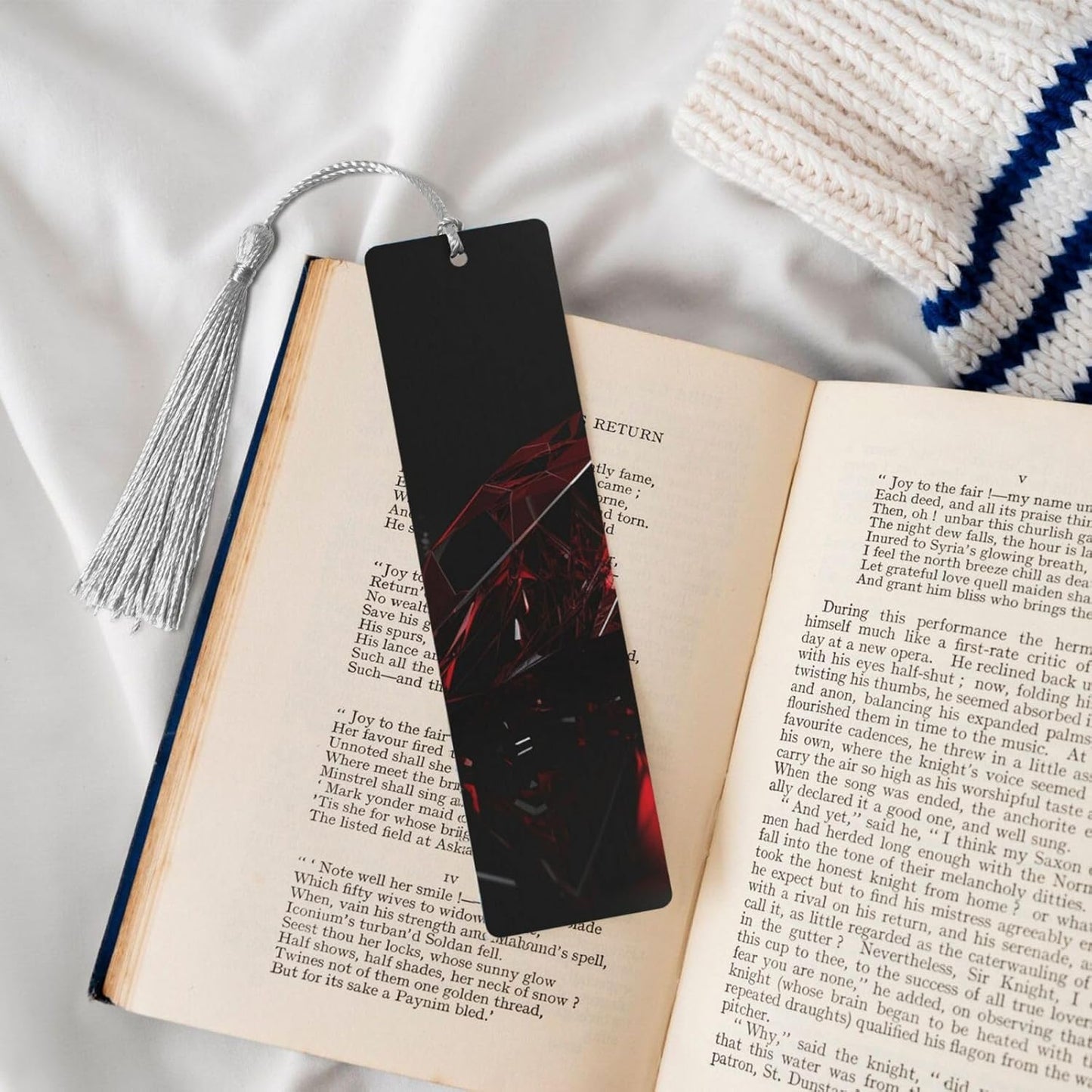 Red Irregular Glass Bookmarks Gifts for Women Men, Wooden Bookmarks for Book Lovers, Vintage Book Marks Ornaments with Tassel, Unique Personalized Reading Page Markers Gray