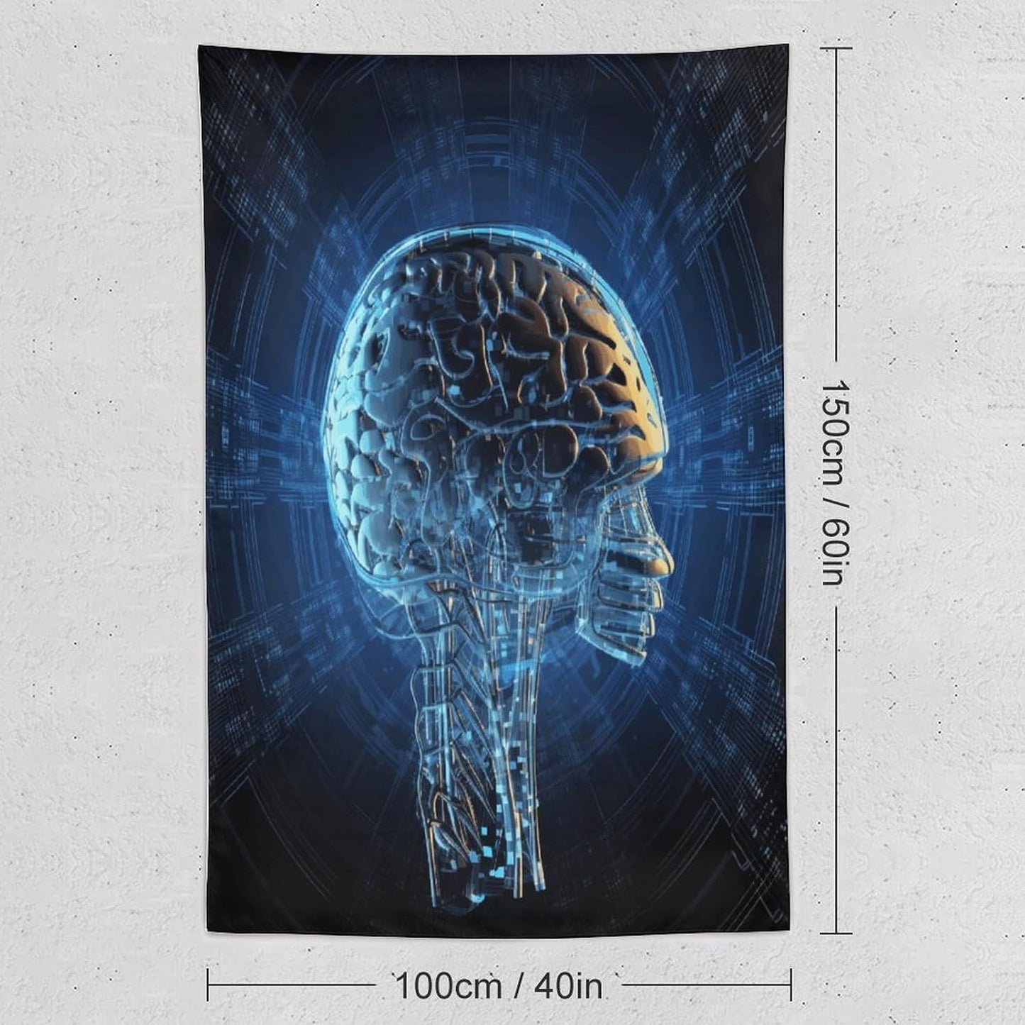 FodPand Artificial Intelligence Brain Tapestry Anti-fading Wall Tapestry with Installation Kit Backdrop Banner Multipurpose Aesthetic Tapestries Boho Wall Art Hanging Decorative Blanket 40"x60"