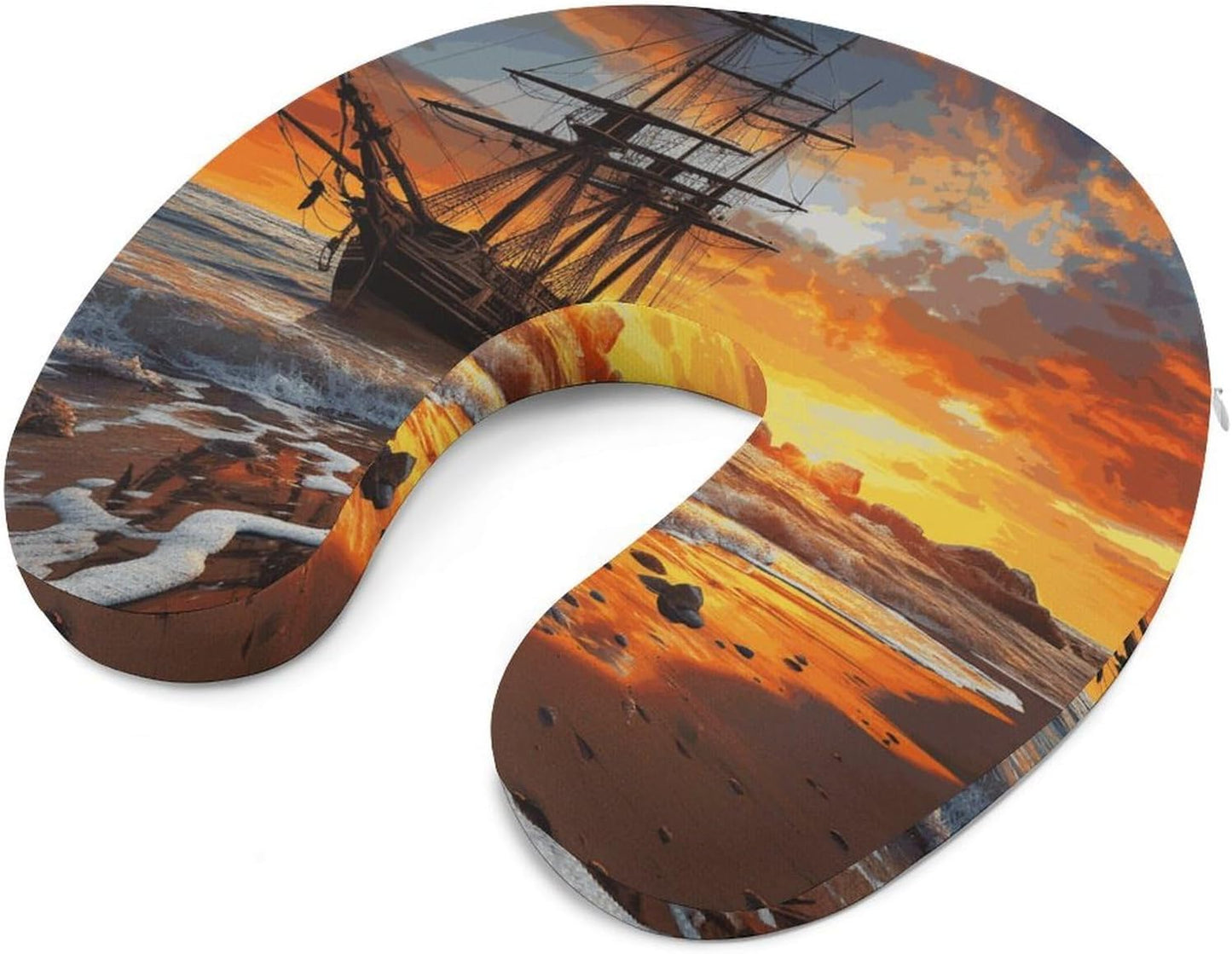 Pirate Ship in The Sunset Neck Pillow Memory Foam U Shaped Pillows Portable Pillows for Shoulder Travel Head Support Pillow with Concealed Zipper for Airplane Car Home Office