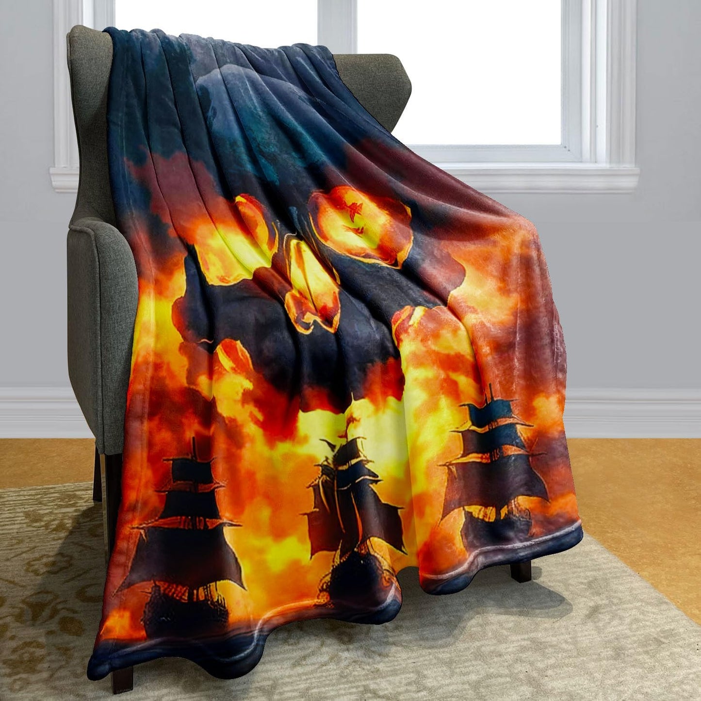 Skull Throw Blanket 40" x 50" Fire Skull Fleece Blanket Lightweight Soft Cozy Warm Gifts for Men Women Teen