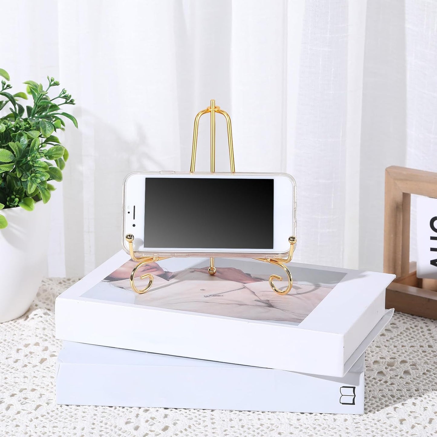 Boao 10 Pack 6 Inch Iron Plate Stands for Display, Gold Easel Stands for Photo, Picture Frame, Decorative Plate, Dish, Book and Tabletop Art
