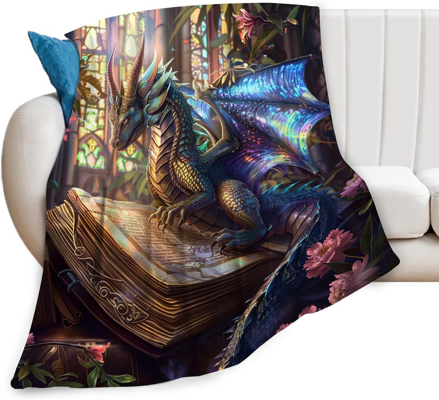 Dragon Blanket Soft Fuzzy Fleece Dragon Book Reading Throw Blanket Decor Cozy Warm Plush Flannel Dragons Blanket Gifts for Lover Girls Boys Kids Adults Home Chair Sofa Couch Bed 50"X40"