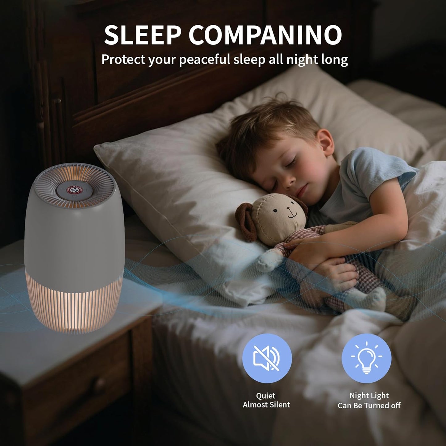 Air Purifiers for Home with Night Light, HEPA Filter Captures 99.97% of Smoke, Pollen, Pet Dander & Odors, Quiet for Bedroom, Office, Home, Pearl White