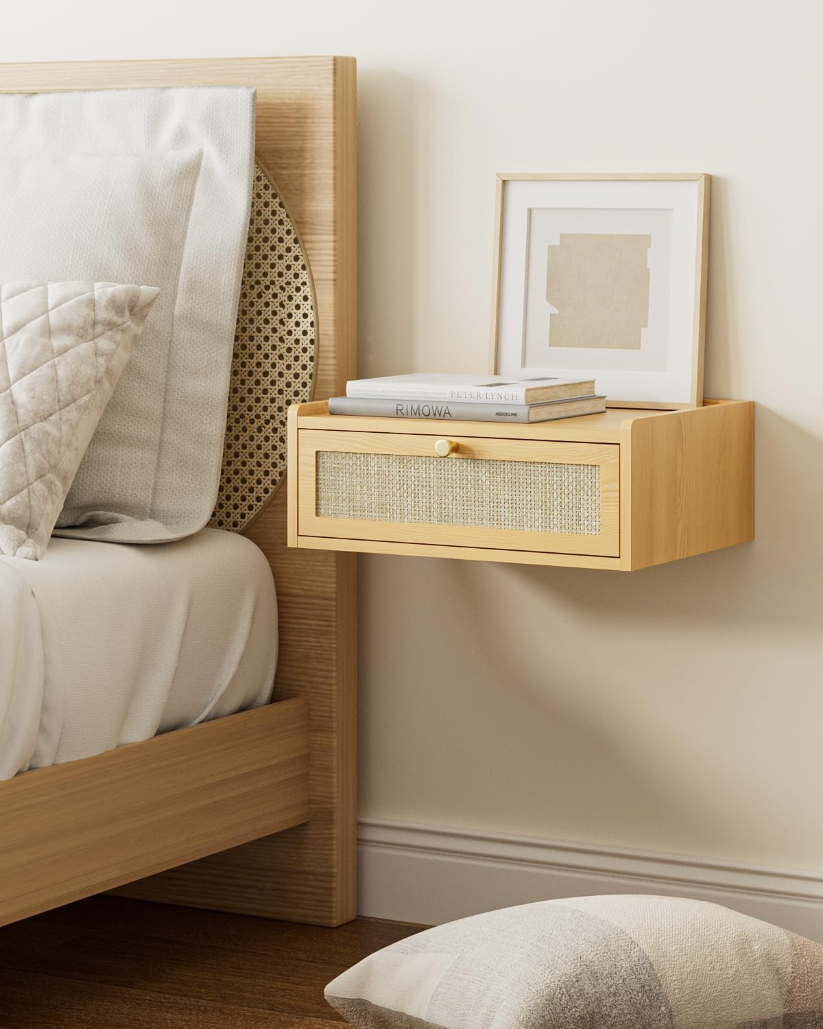 Floating Nightstand,Wall Mounted Night Stand with Drawer,Small Floating Shelves,Floating Wood Bedside Table for Bedroom、Living Room、Bathroom