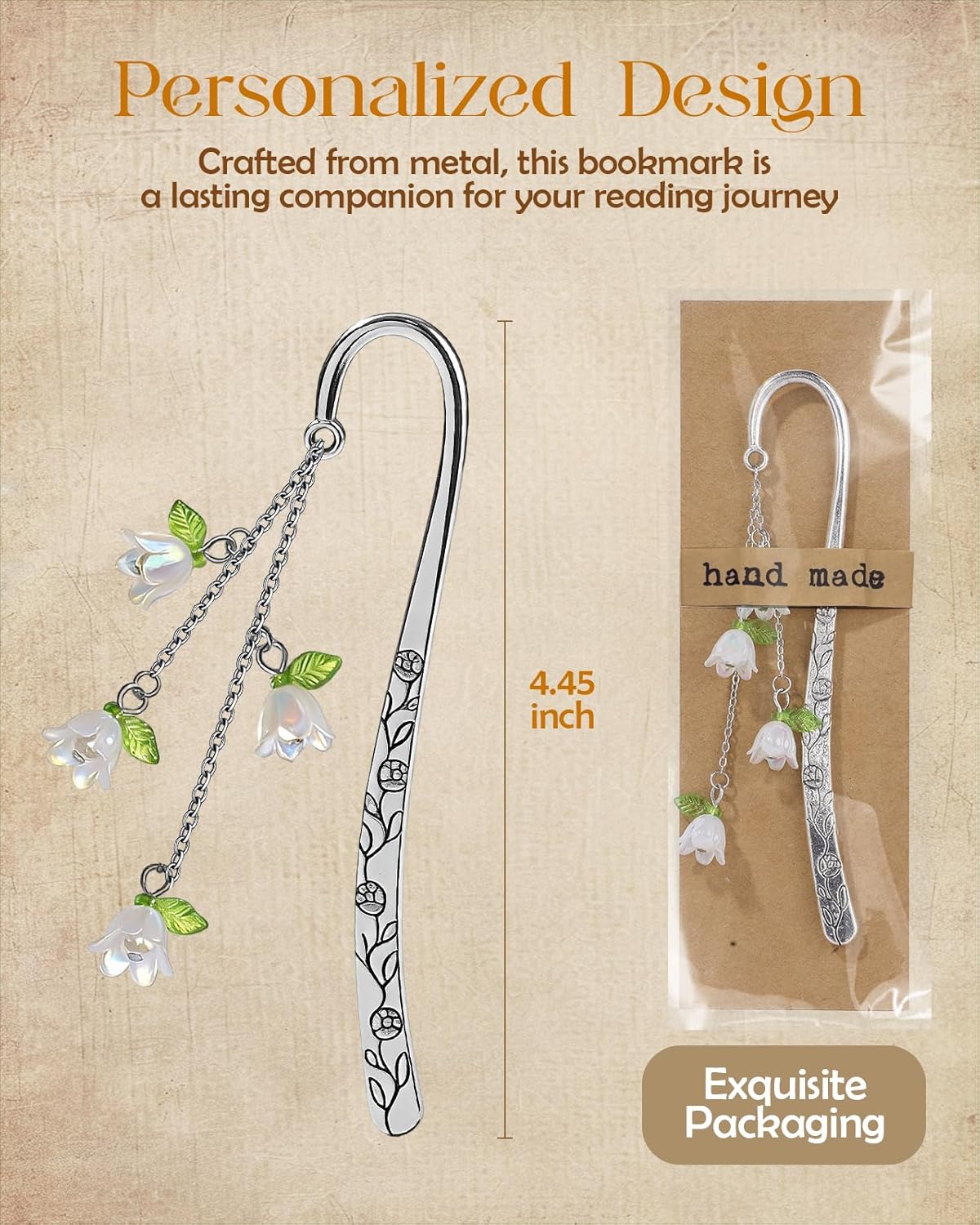 Buleens Bookmarks for Women Reading - Book Marks for Readers Book Lovers, Cute Sliver Lily Floral Personalized Metal Bookmark with Pendants, Pretty and Aesthetic Book Accessories Reading Gifts