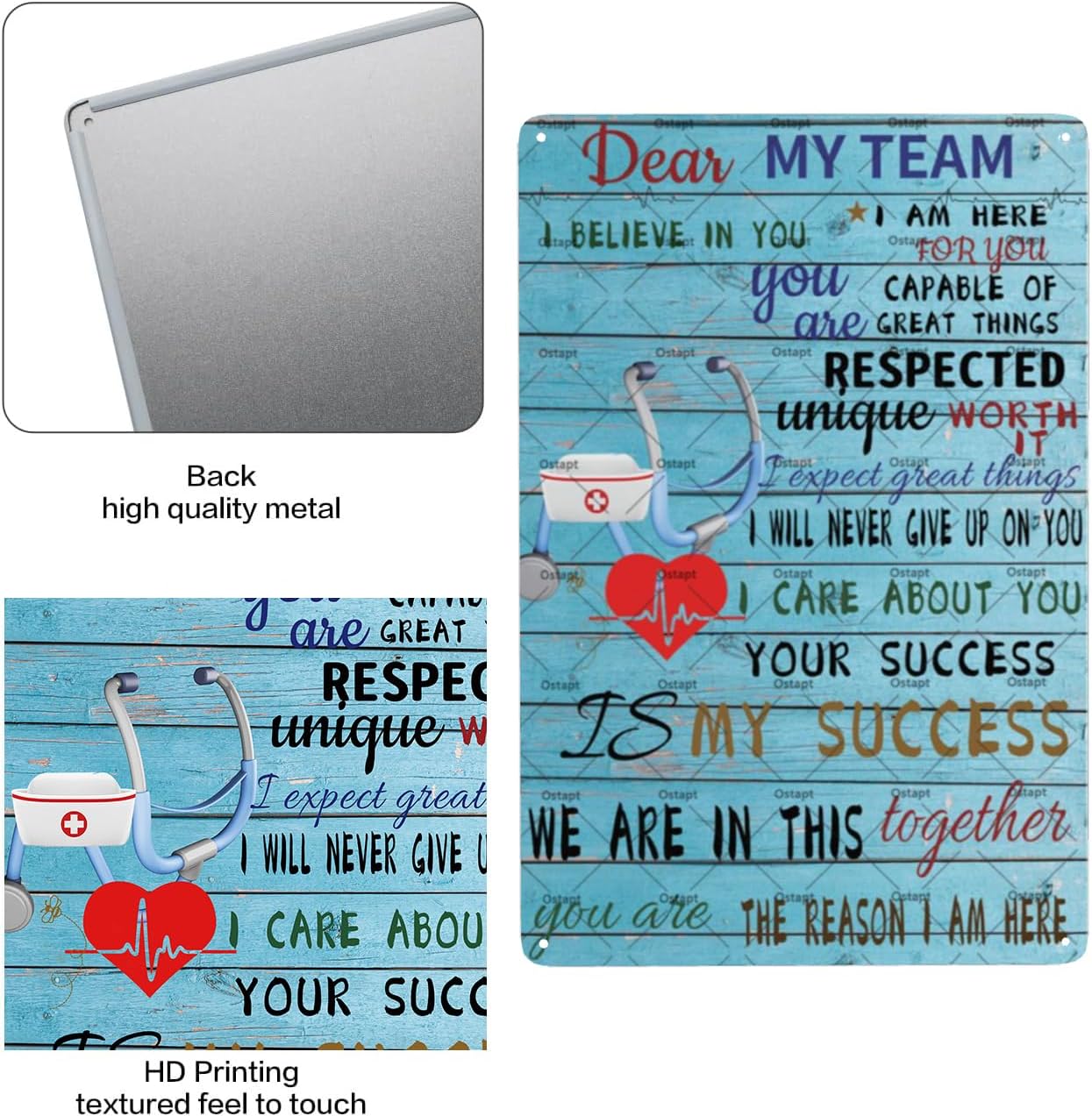 Dear My Team Nurse Tin Sign Nurse Cap Stethoscope Wall Decor For Medical Staff Team Poster Inspirational Quotes Medical Staff Gift Positive Nurse I Believe In You Office Signs 8x12 Inch