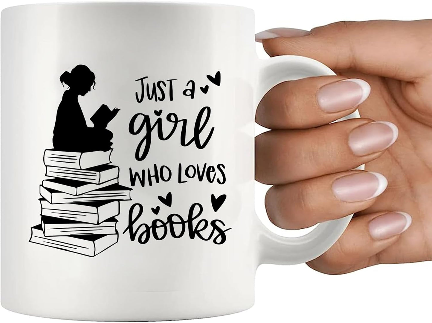 Panvola Just A Girl Who Loves Books Book Lover Gift For Woman Reader Librarian Mug Bookworm Bibliophile Novelty Drinkware Coffee Ceramic Cup 11 oz White (11 oz)