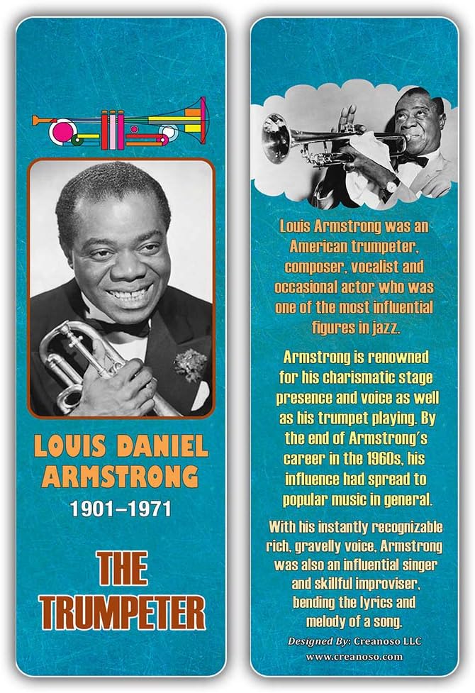 Creanoso Historical Fact American Famous Musicians Bookmark Cards (30-Pack) – Learning Reading Bookmarks Collection Set – Stocking Stuffers for Boys, Girls, Kids – Classroom Incentives - Gift Tokens