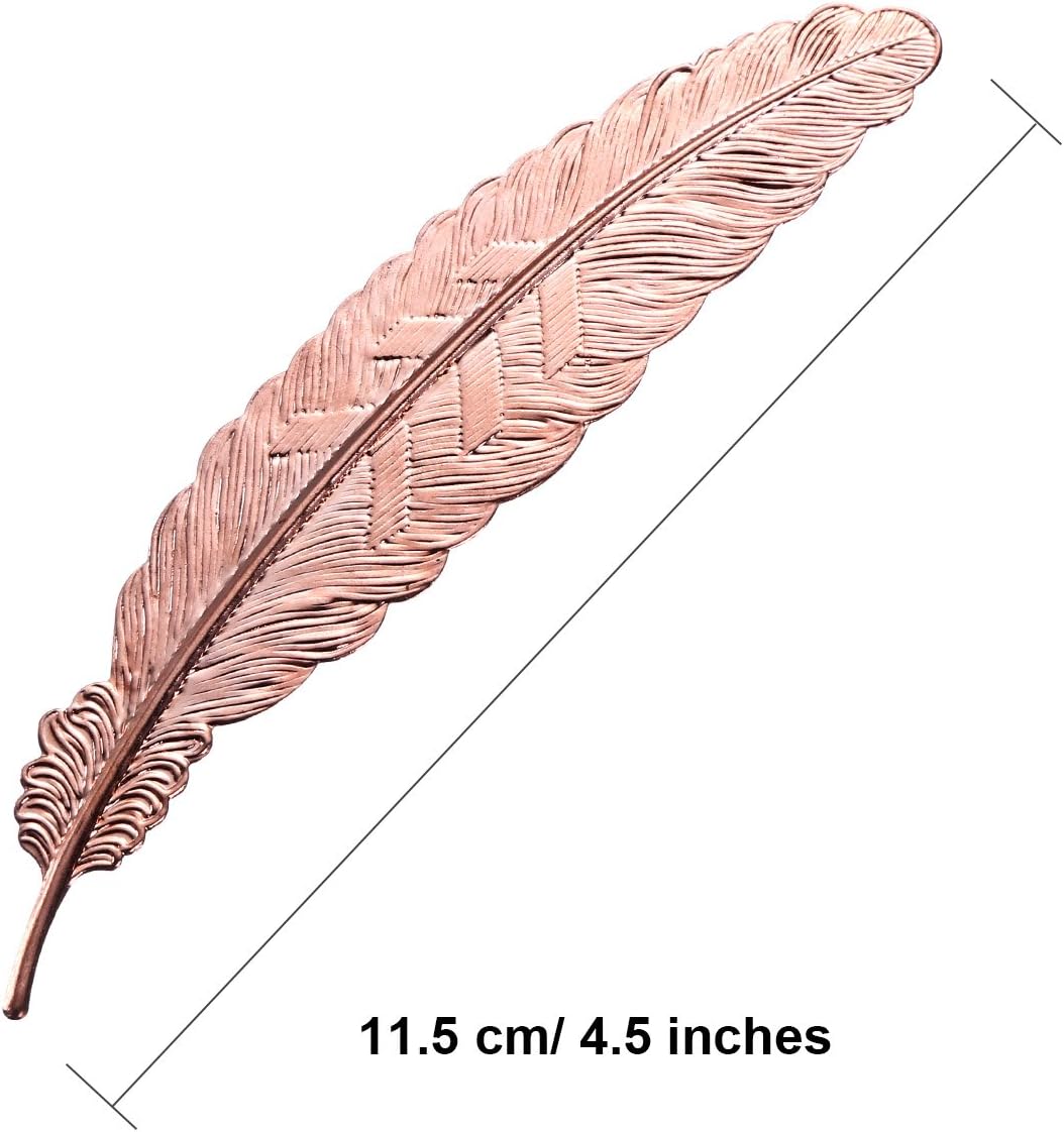 Gejoy 8 Pieces Valentine Metal Feather Bookmarks Vintage Metal Bookmark Feather Shape Book Marker Teacher Appreciation Gifts for Readers Book Lovers(Set 1)